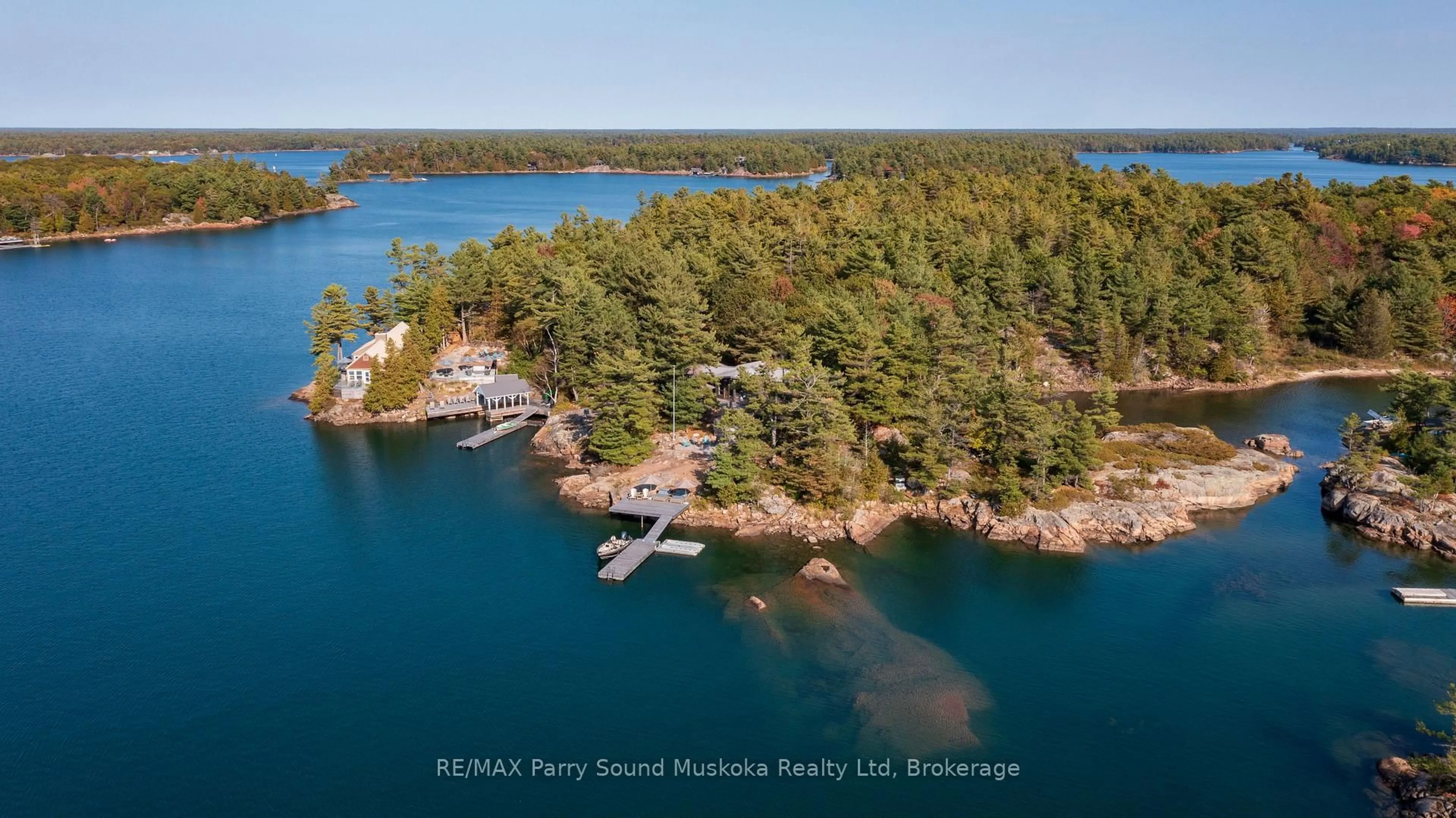 A pic from outside/outdoor area/front of a property/back of a property/a pic from drone, water/lake/river/ocean view for 2 A258 Island #(Lakeside & Blueberry PT), The Archipelago Ontario P0G 1K0