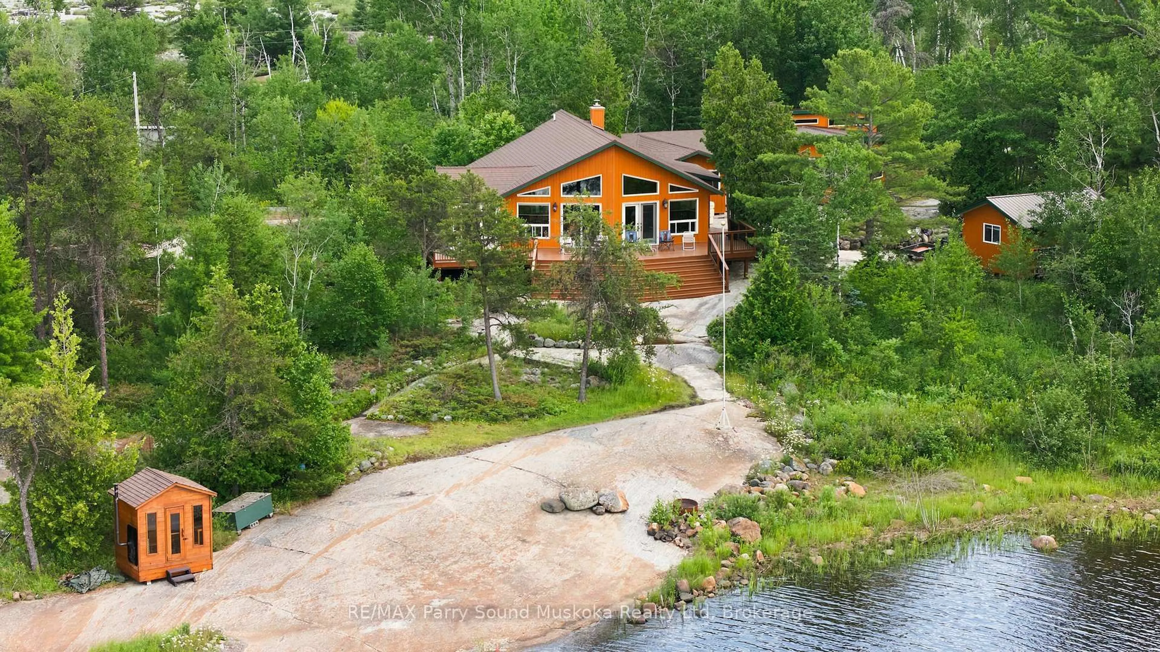 A pic from outside/outdoor area/front of a property/back of a property/a pic from drone, water/lake/river/ocean view for 2397 Key River, Parry Sound Remote Area Ontario P0G 1A0