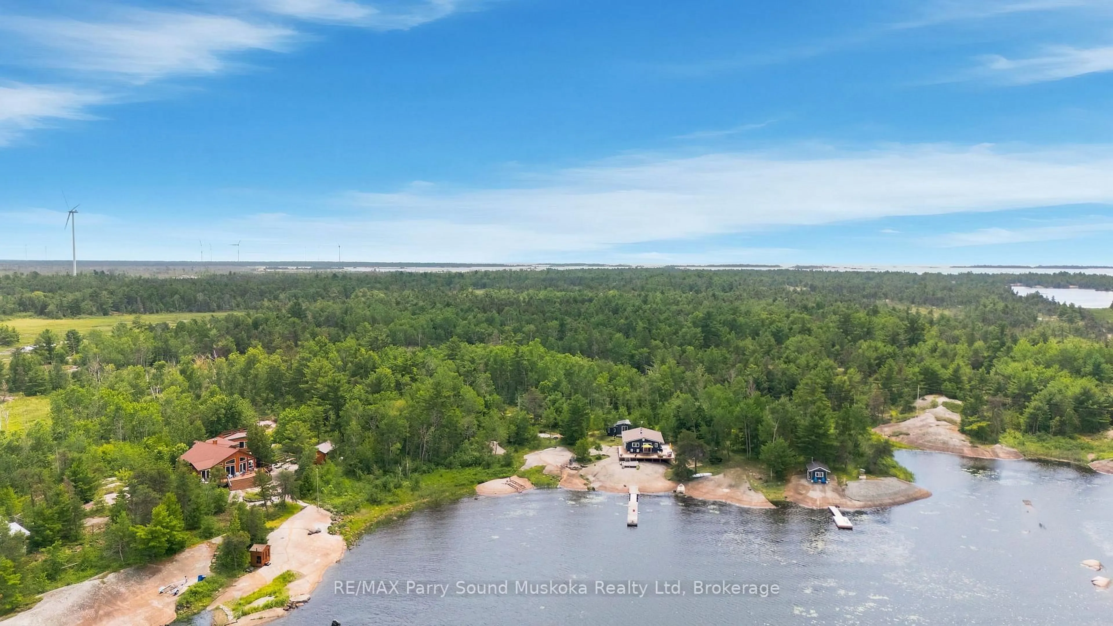 A pic from outside/outdoor area/front of a property/back of a property/a pic from drone, water/lake/river/ocean view for 2397 Key River, Parry Sound Remote Area Ontario P0G 1A0