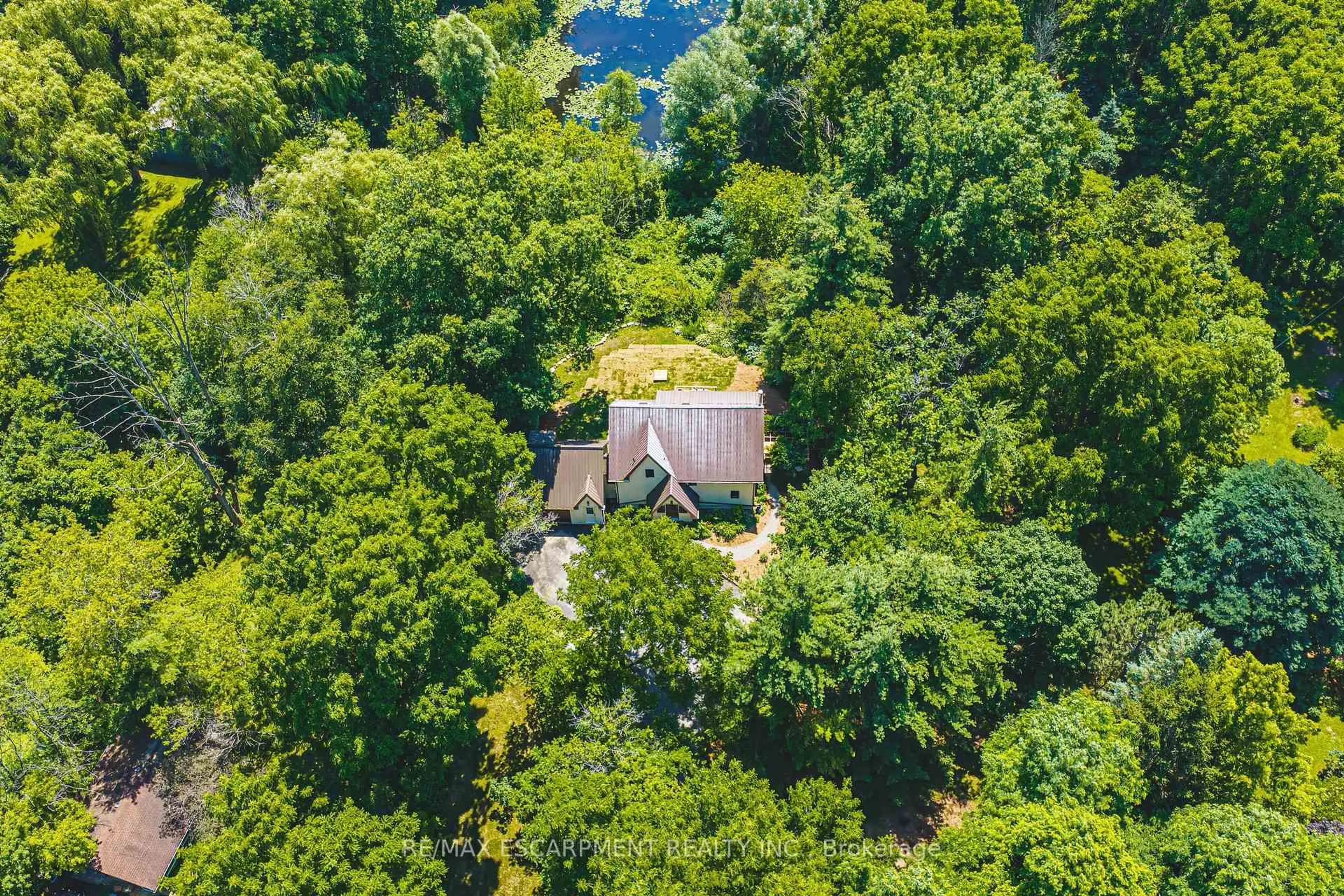 A pic from outside/outdoor area/front of a property/back of a property/a pic from drone, forest/trees view for 1548 Mineral Springs Rd, Hamilton Ontario L9H 5E3