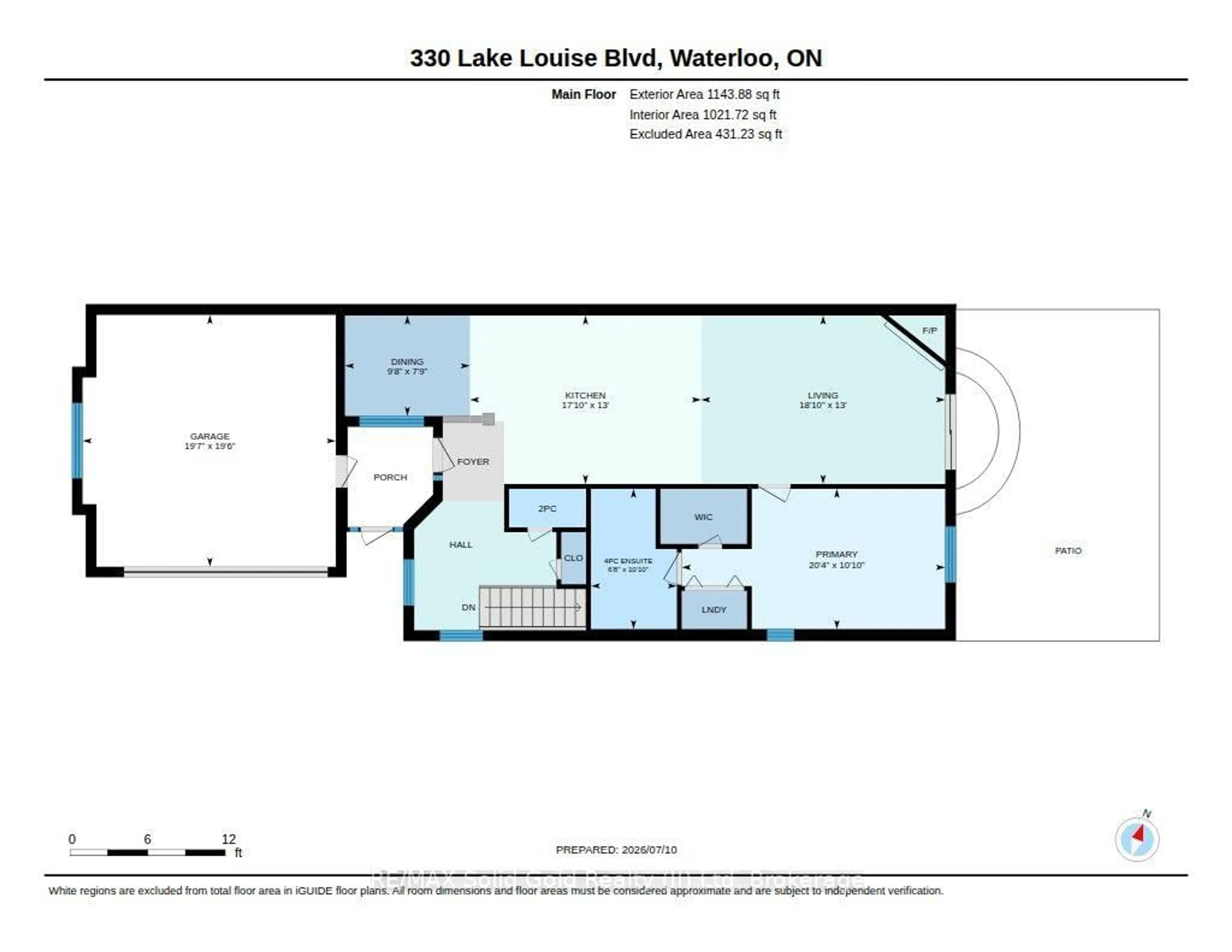 Floor plan for 330 Lake Louise Blvd, Waterloo Ontario N2V 2H4