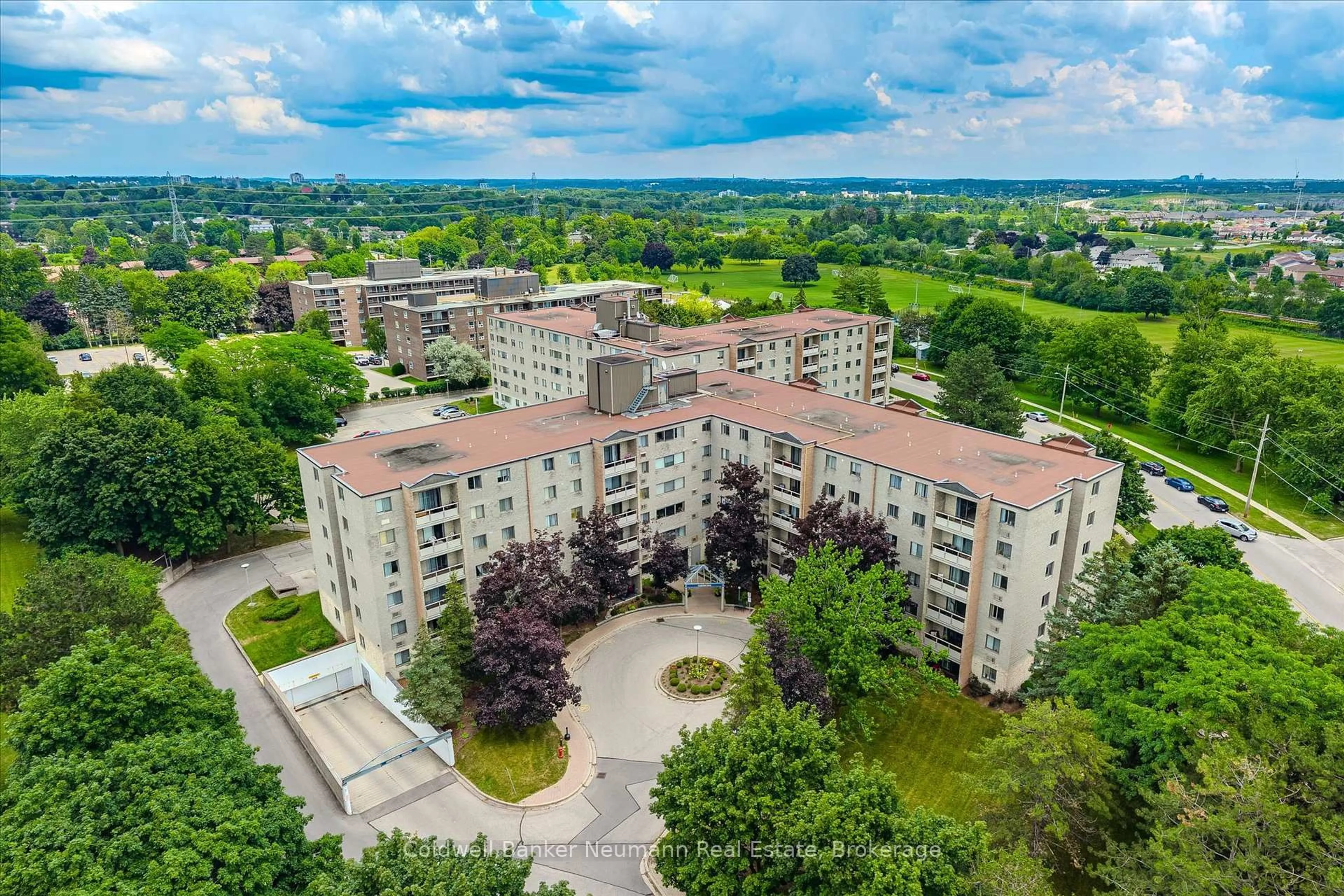 A pic from outside/outdoor area/front of a property/back of a property/a pic from drone, city buildings view from balcony for 93 Westwood Rd #405, Guelph Ontario N1H 7J7