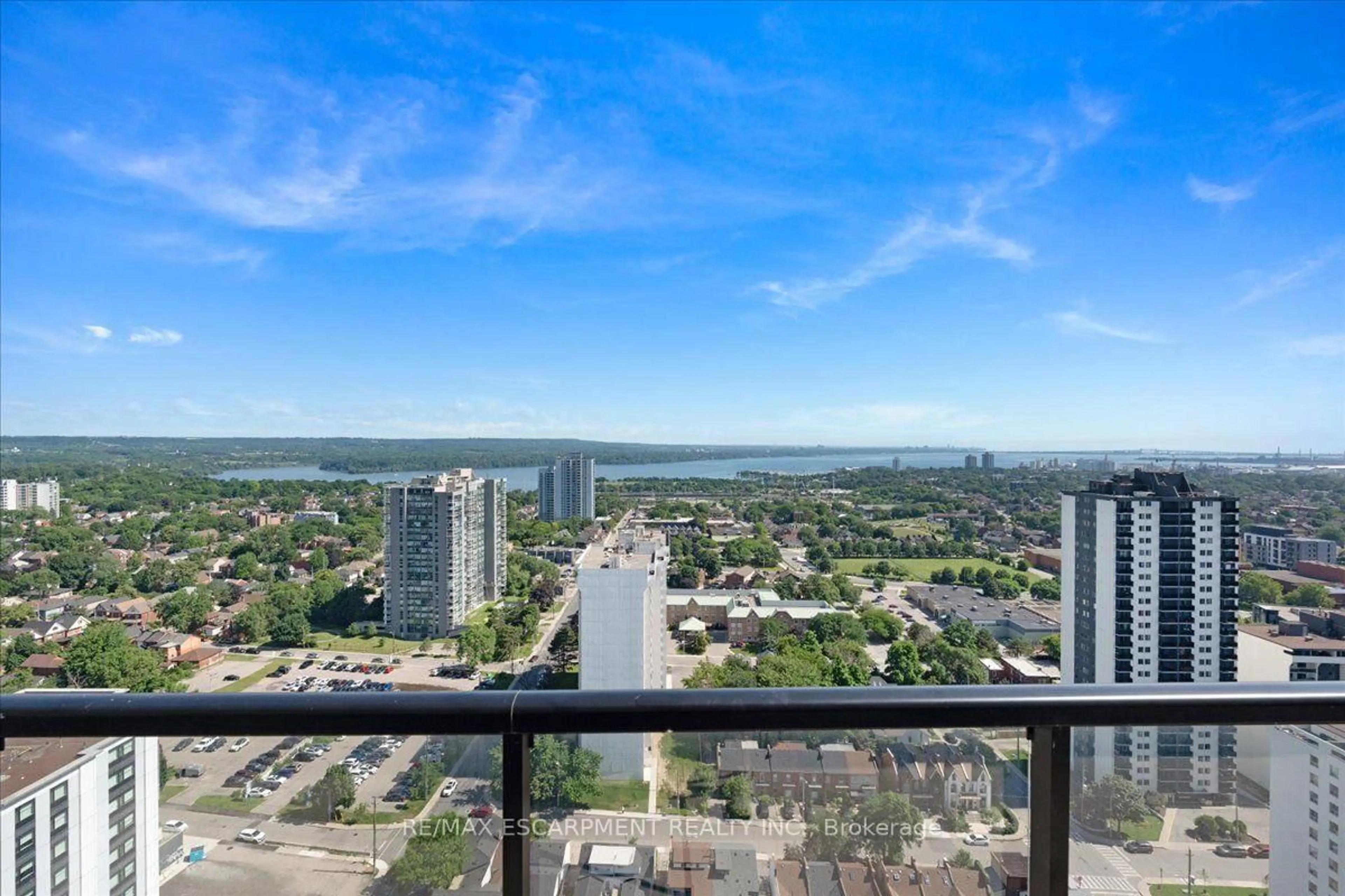 Balcony in the apartment, city buildings view from balcony for 15 Queen St #2309, Hamilton Ontario L8P 3R6