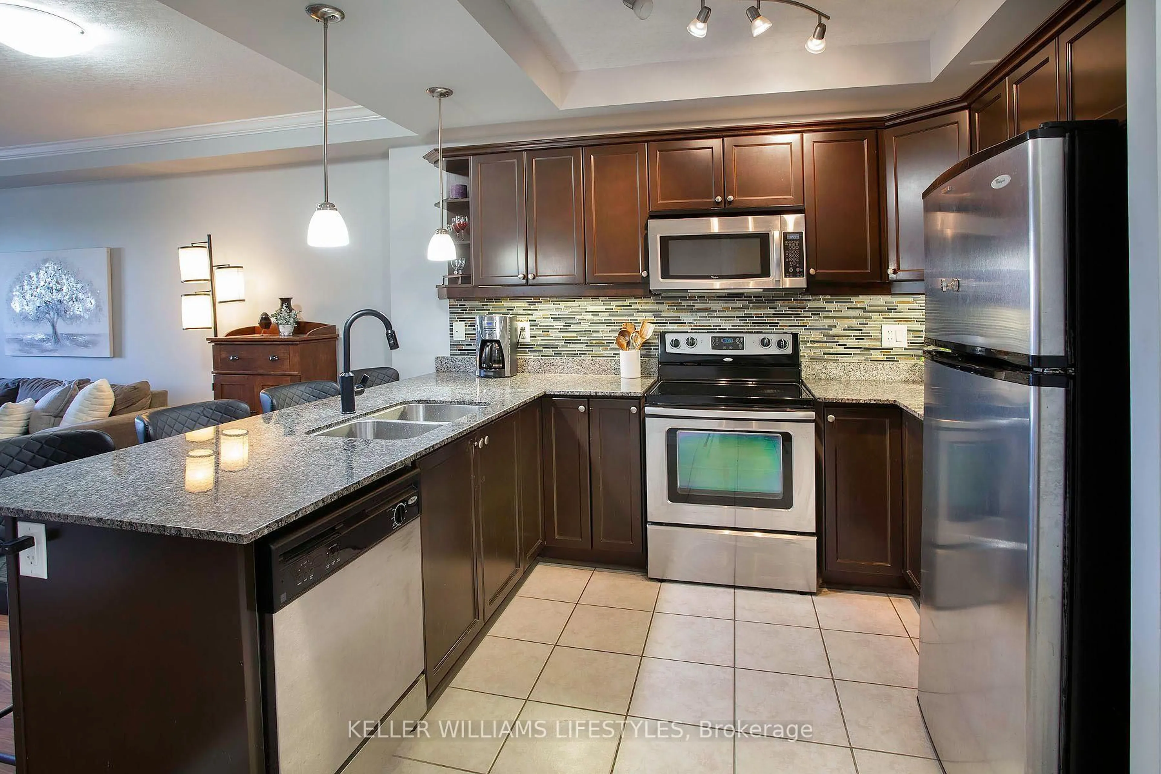 Open concept kitchen, ceramic/tile floor for 1030 Coronation Dr #307, London North Ontario N6G 0G5