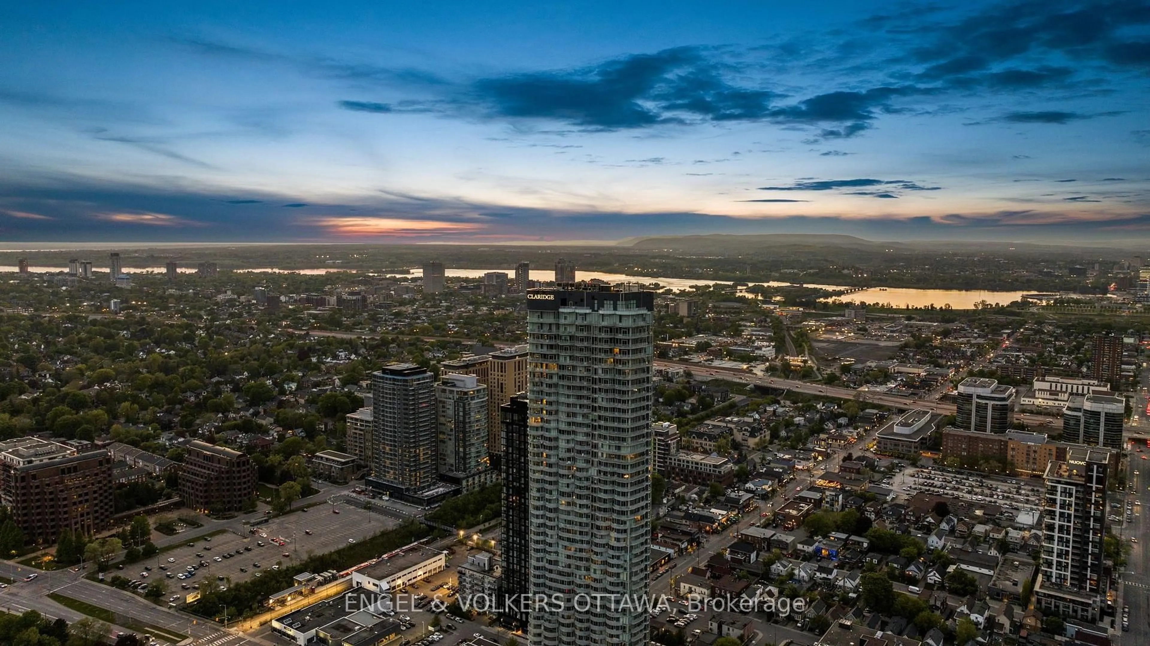 A pic from outside/outdoor area/front of a property/back of a property/a pic from drone, city buildings view from balcony for 805 Carling Ave #3602, Ottawa Ontario K1S 5W9