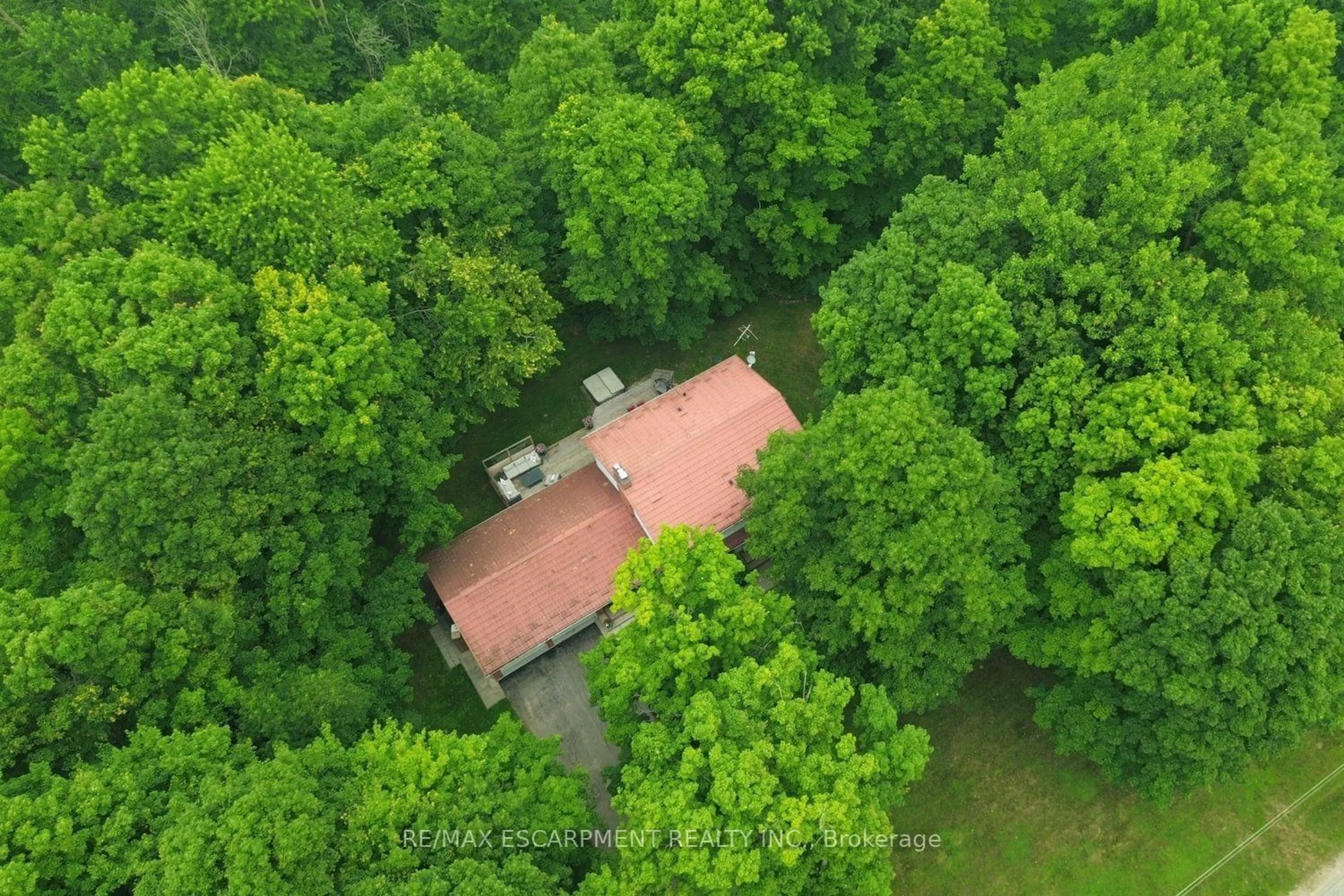 A pic from outside/outdoor area/front of a property/back of a property/a pic from drone, forest/trees view for 421 8th Concession Rd, Hamilton Ontario L0P 1B0