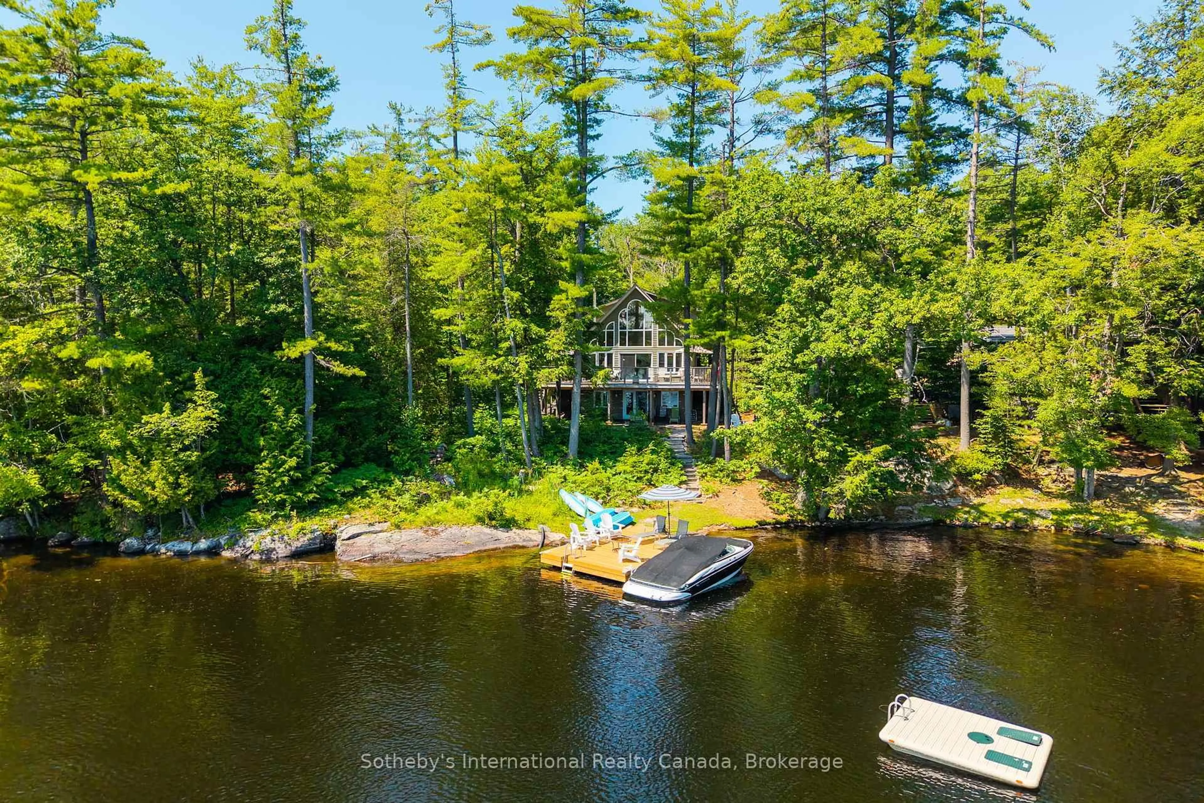 A pic from outside/outdoor area/front of a property/back of a property/a pic from drone, water/lake/river/ocean view for 1145 Pine Needle Point Rd, Muskoka Lakes Ontario P1P 1R2