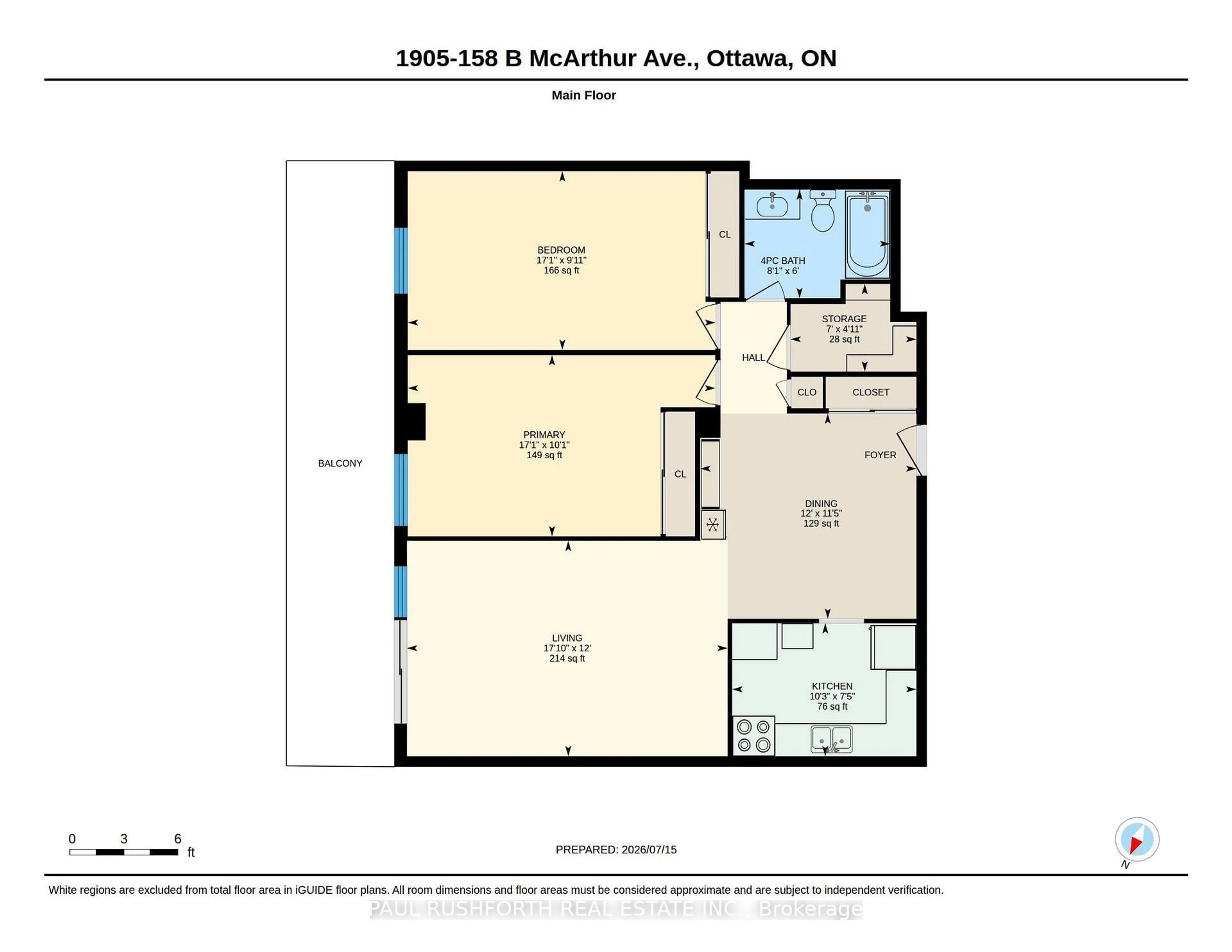 Floor plan for 158 B Mcarthur Ave #1905, Ottawa Ontario K1L 8E7
