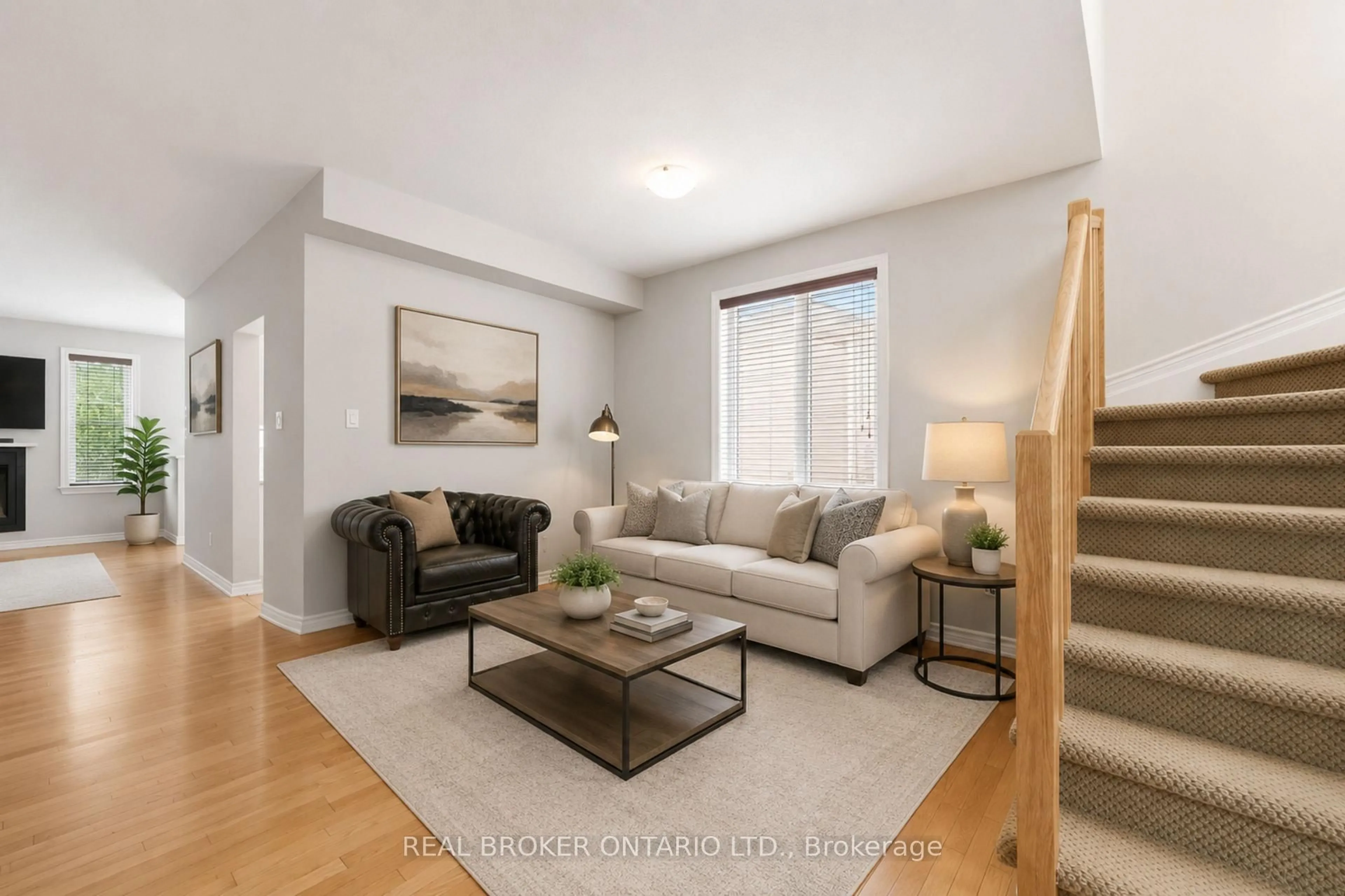 Living room with furniture, wood/laminate floor for 417 STALWART Cres, Ottawa Ontario K1T 0H2