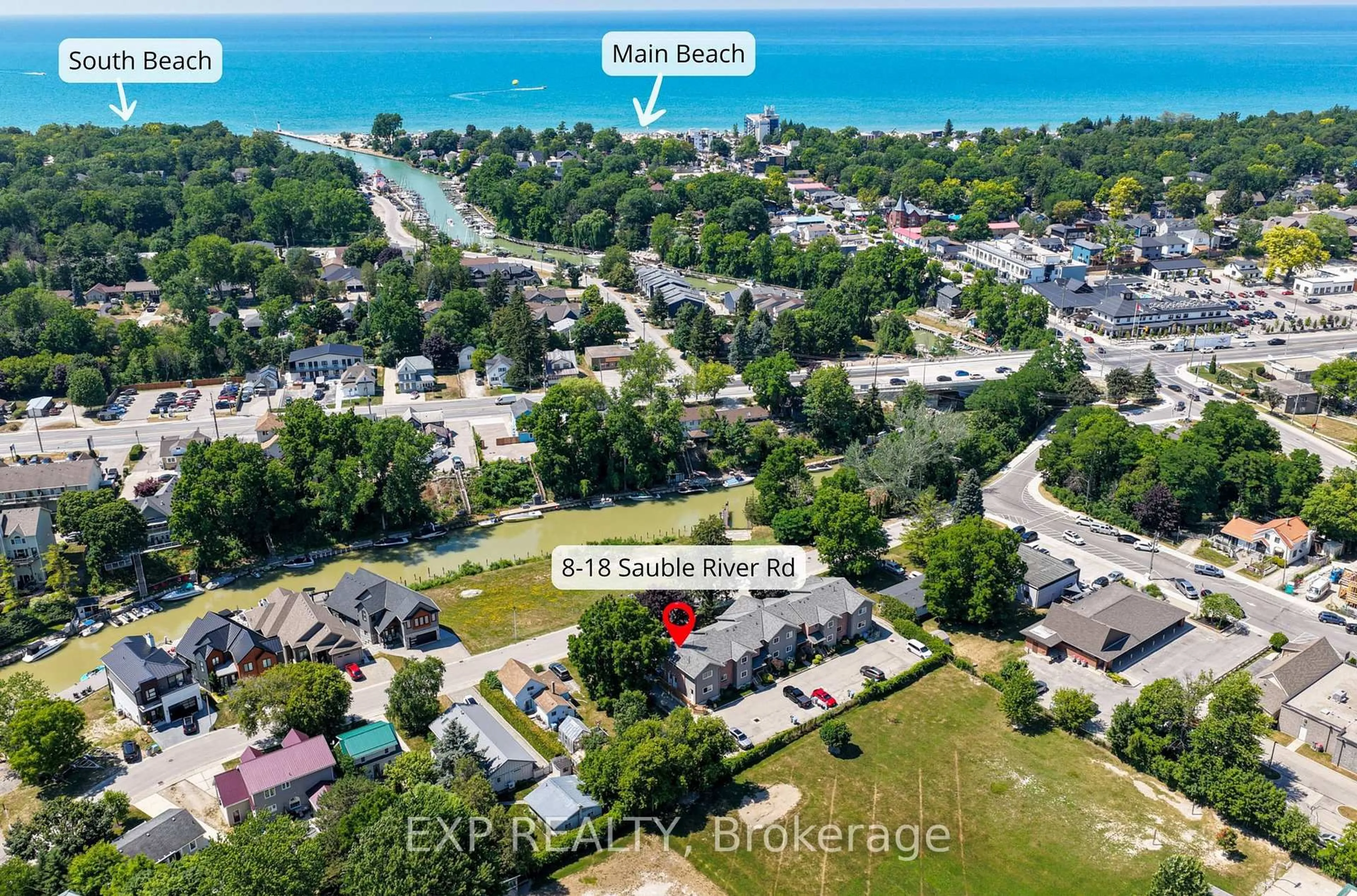 A pic from outside/outdoor area/front of a property/back of a property/a pic from drone, water/lake/river/ocean view for 18 Sauble River Rd #8, Lambton Shores Ontario N0M 1T0