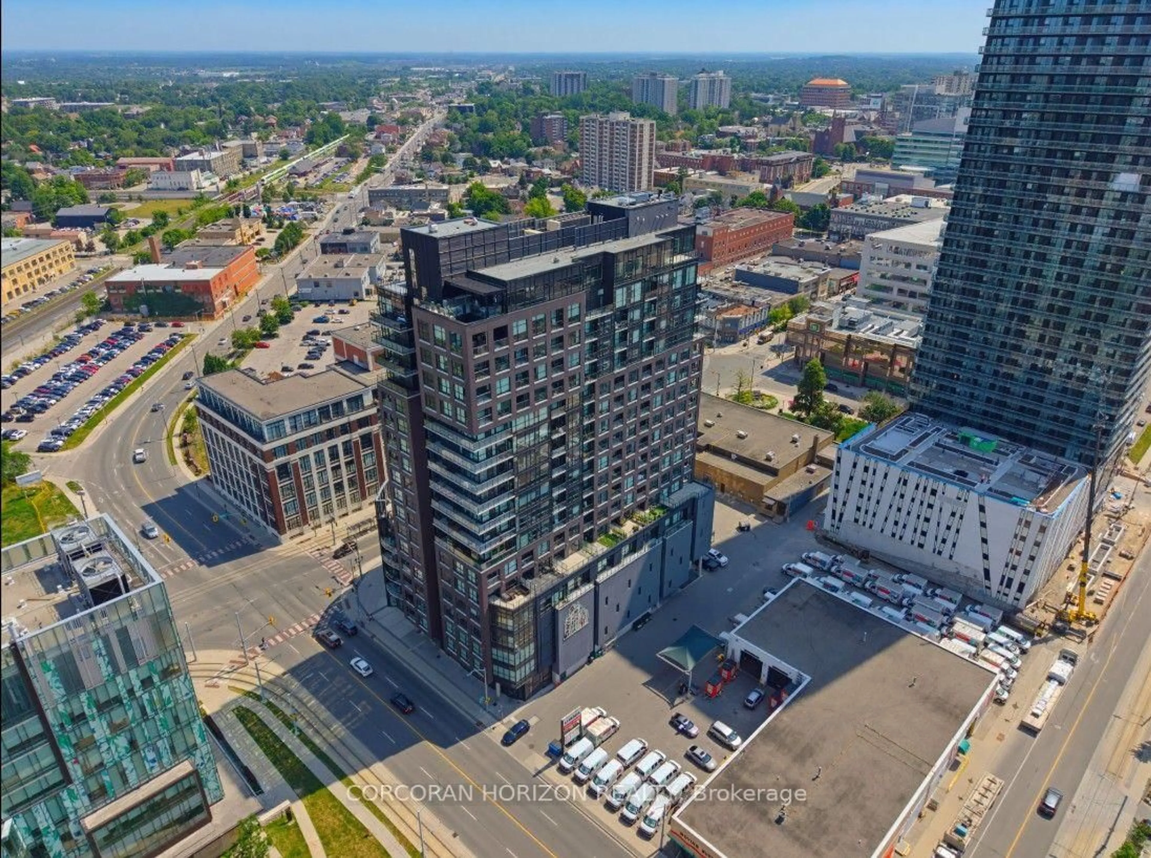 A pic from outside/outdoor area/front of a property/back of a property/a pic from drone, city buildings view from balcony for 1 Victoria St #1903, Kitchener Ontario N2G 0B5