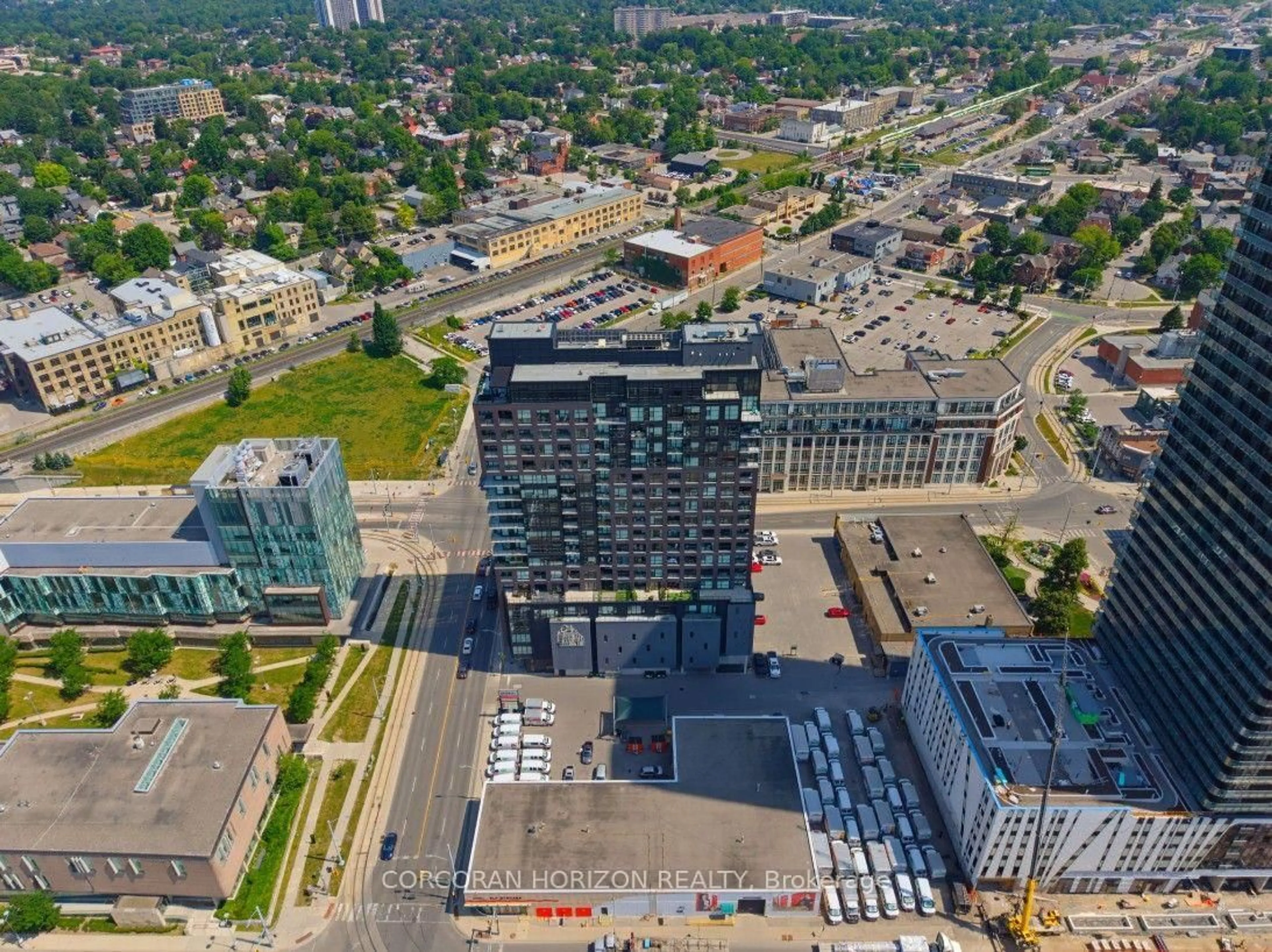 A pic from outside/outdoor area/front of a property/back of a property/a pic from drone, city buildings view from balcony for 1 Victoria St #1903, Kitchener Ontario N2G 0B5