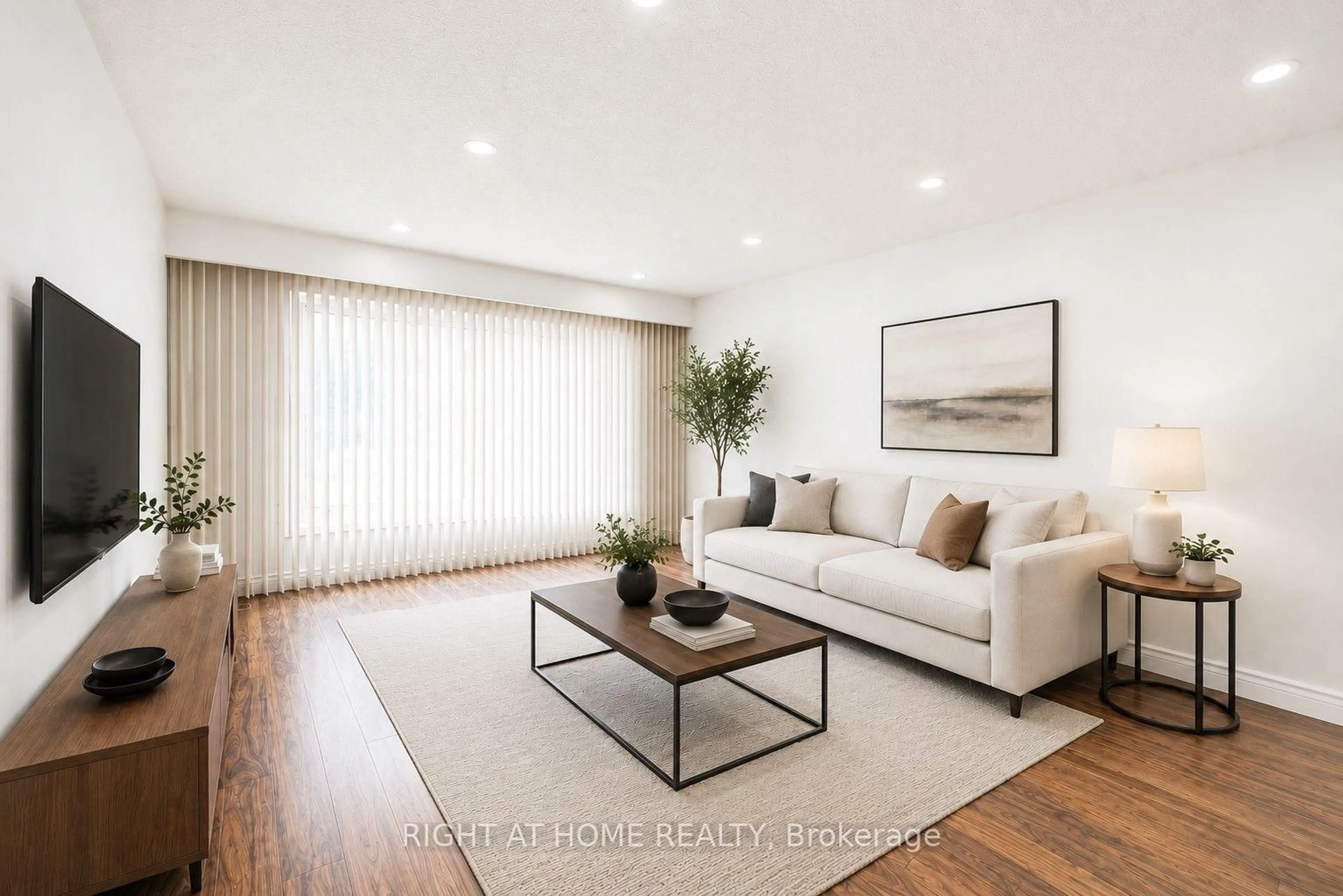 Living room with furniture, wood/laminate floor for 96 Markwood Dr, Kitchener Ontario N2M 2H6