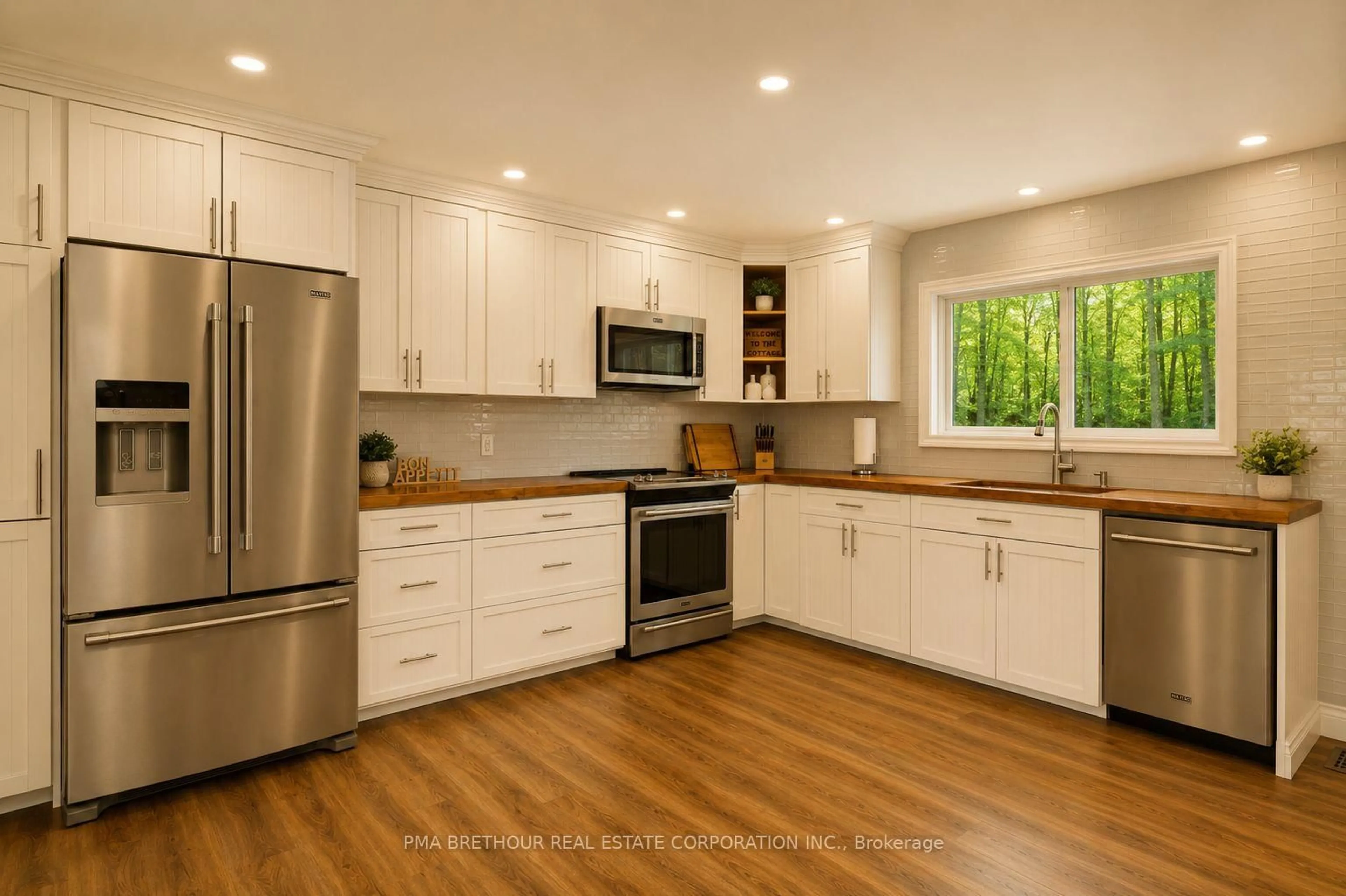 Open concept kitchen, wood/laminate floor for 56 Long Lake Estates Rd, McDougall Ontario P2A 2W7