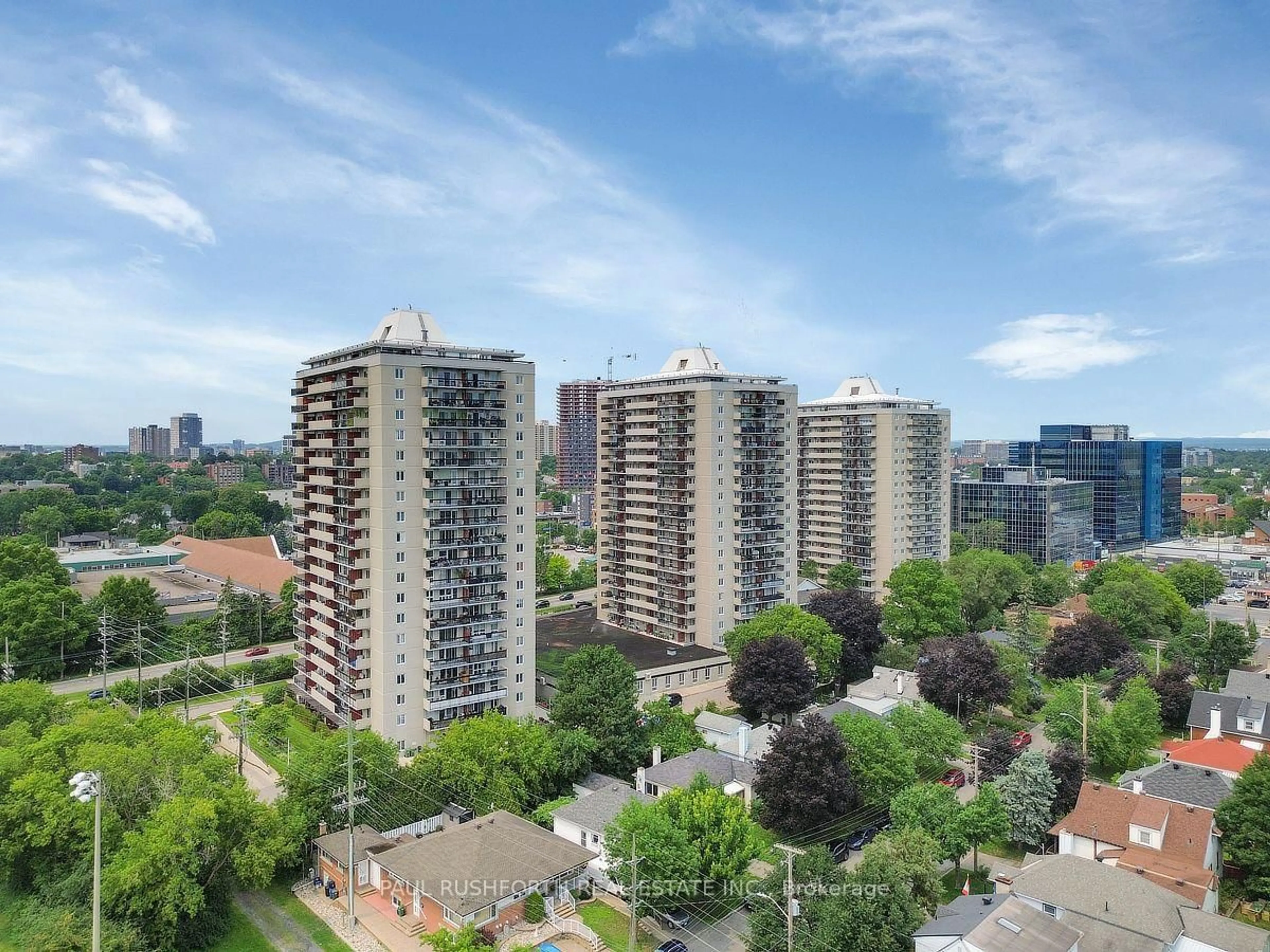A pic from outside/outdoor area/front of a property/back of a property/a pic from drone, city buildings view from balcony for 158 B Mcarthur Ave #1702, Ottawa Ontario K1L 8C9