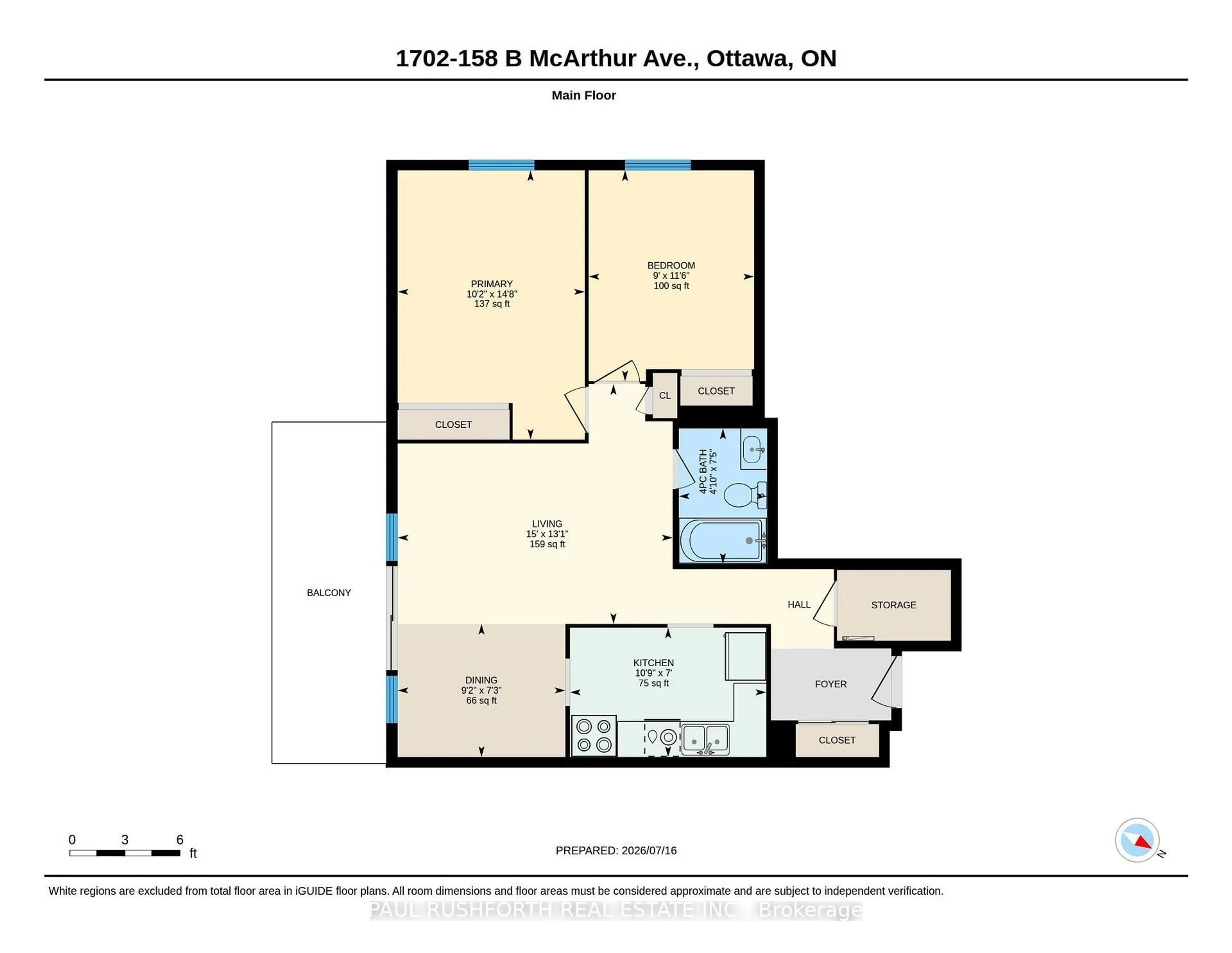 Floor plan for 158 B Mcarthur Ave #1702, Ottawa Ontario K1L 8C9