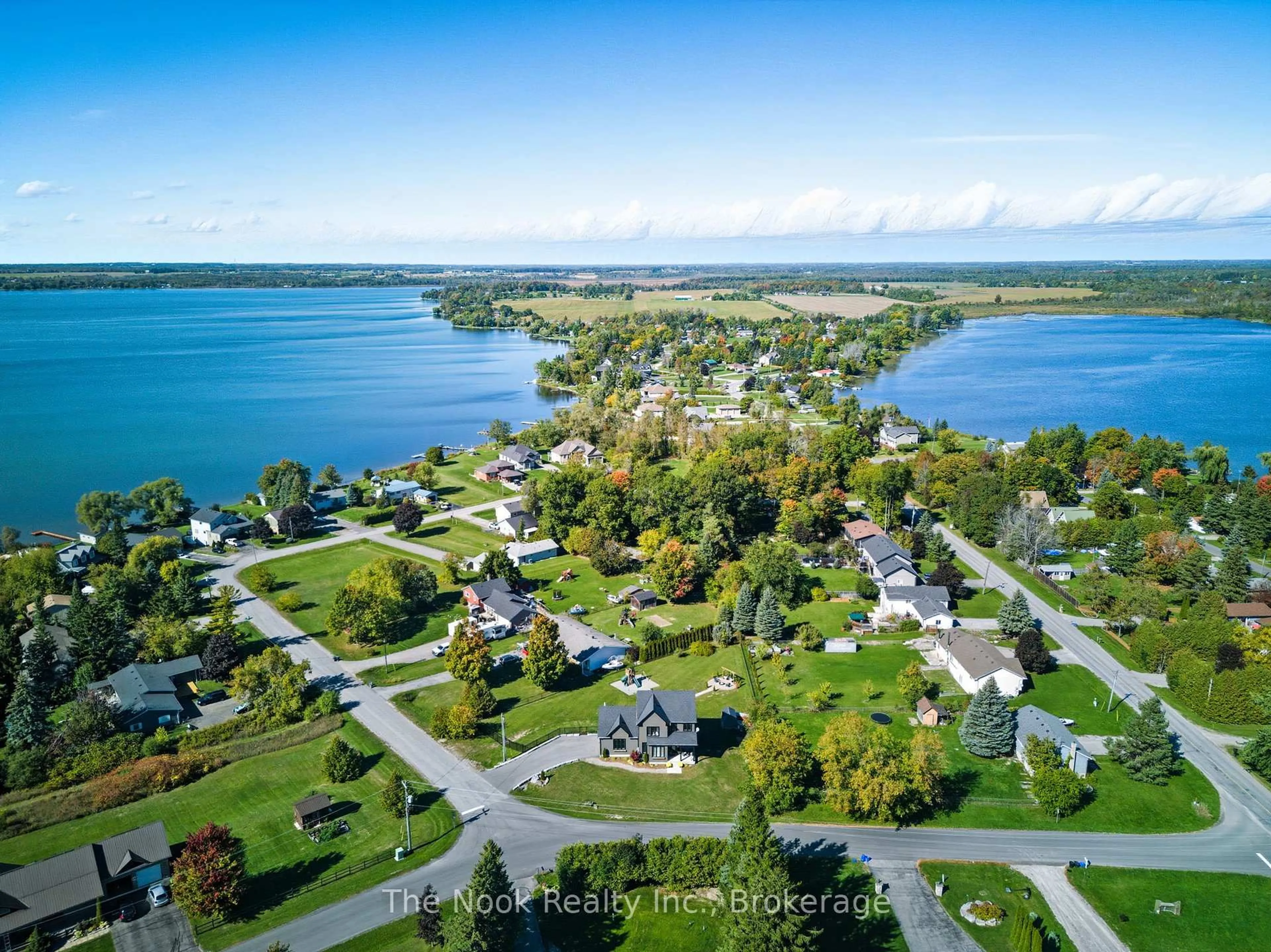 A pic from outside/outdoor area/front of a property/back of a property/a pic from drone, water/lake/river/ocean view for 39 Helen Cres, Kawartha Lakes Ontario K0M 2C0