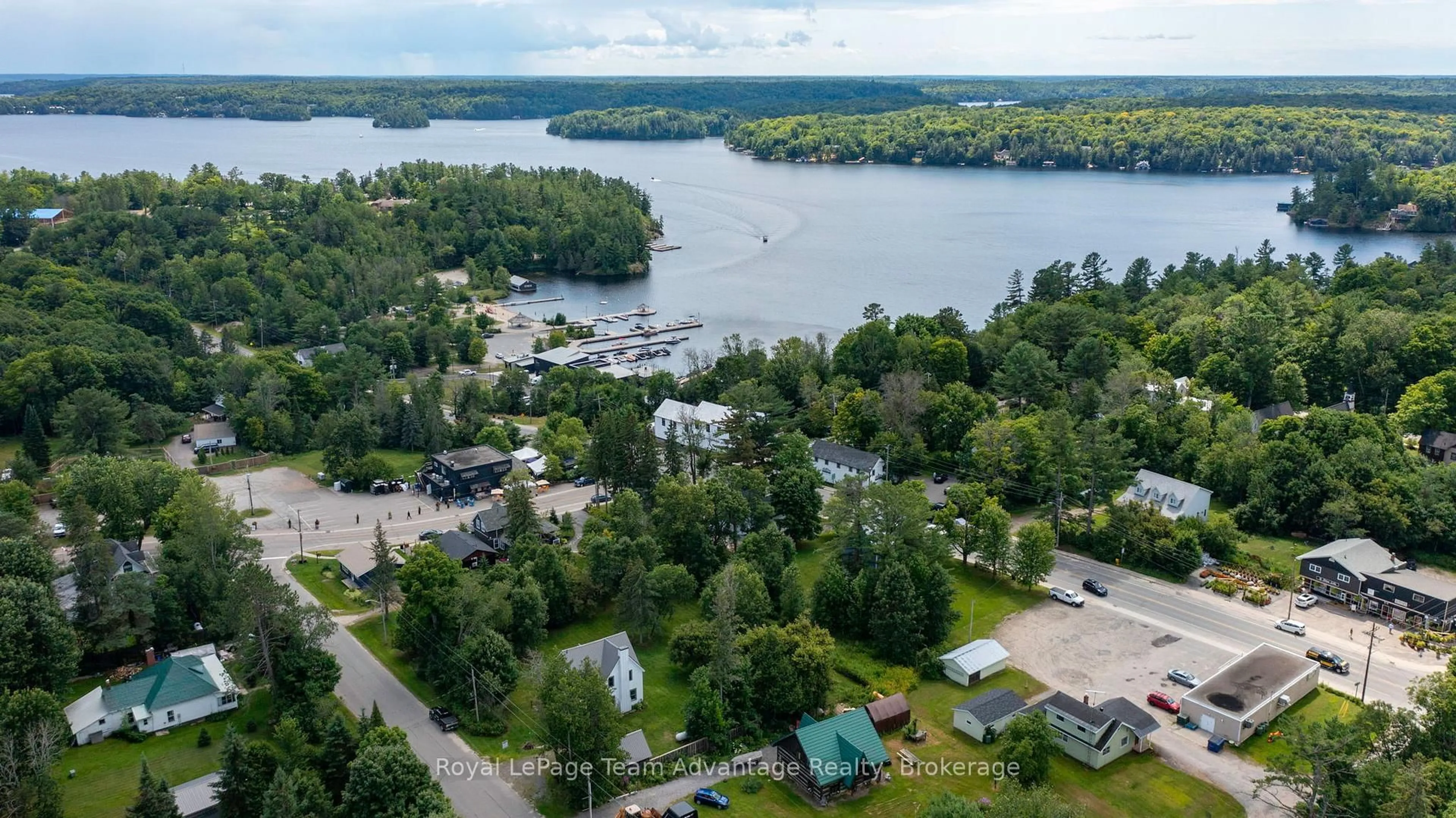 A pic from outside/outdoor area/front of a property/back of a property/a pic from drone, water/lake/river/ocean view for 9 632 Highway, Seguin Ontario P0C 1J0
