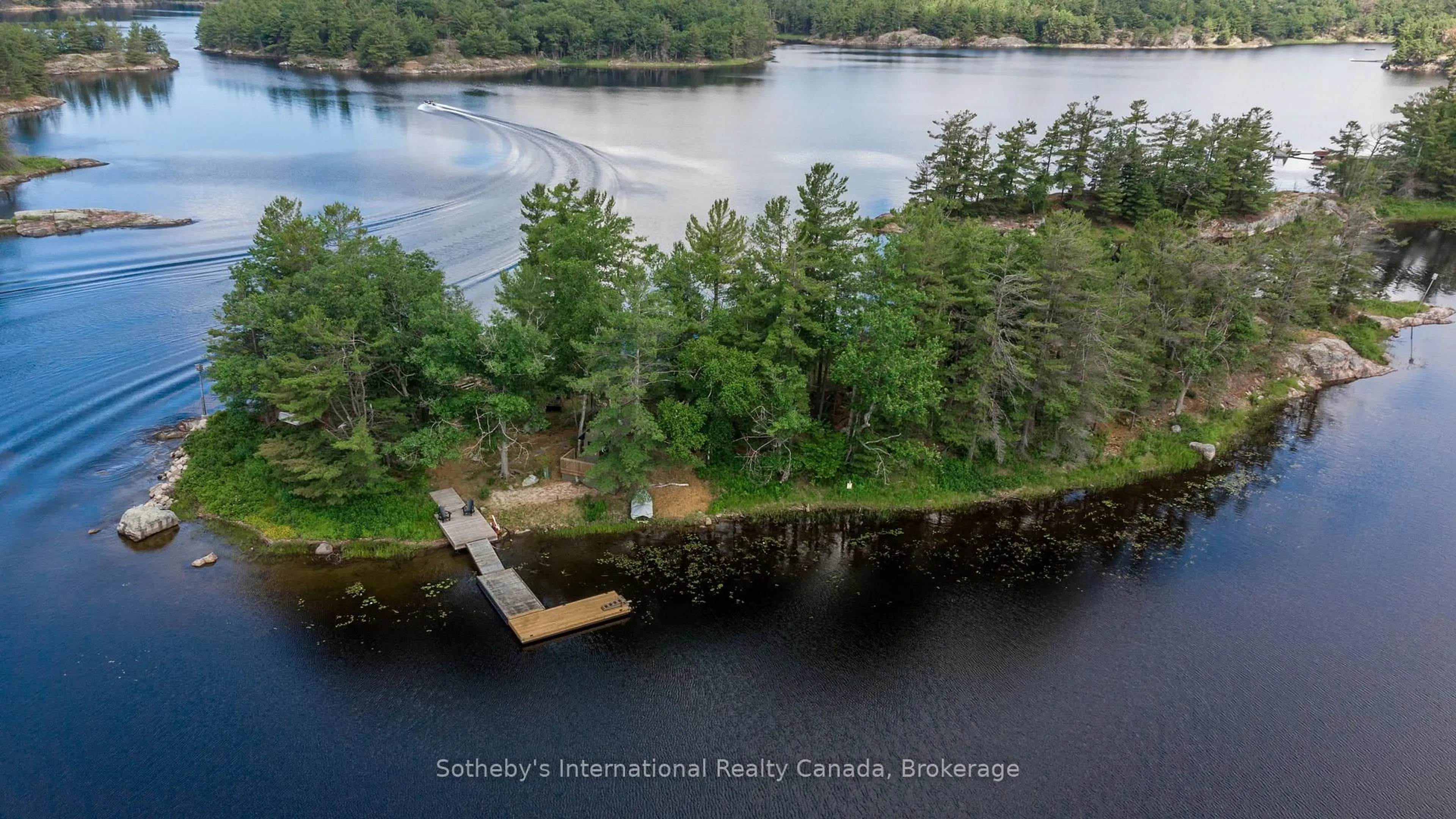 A pic from outside/outdoor area/front of a property/back of a property/a pic from drone, water/lake/river/ocean view for 1 B277 Island, The Archipelago Ontario P0C 1H0