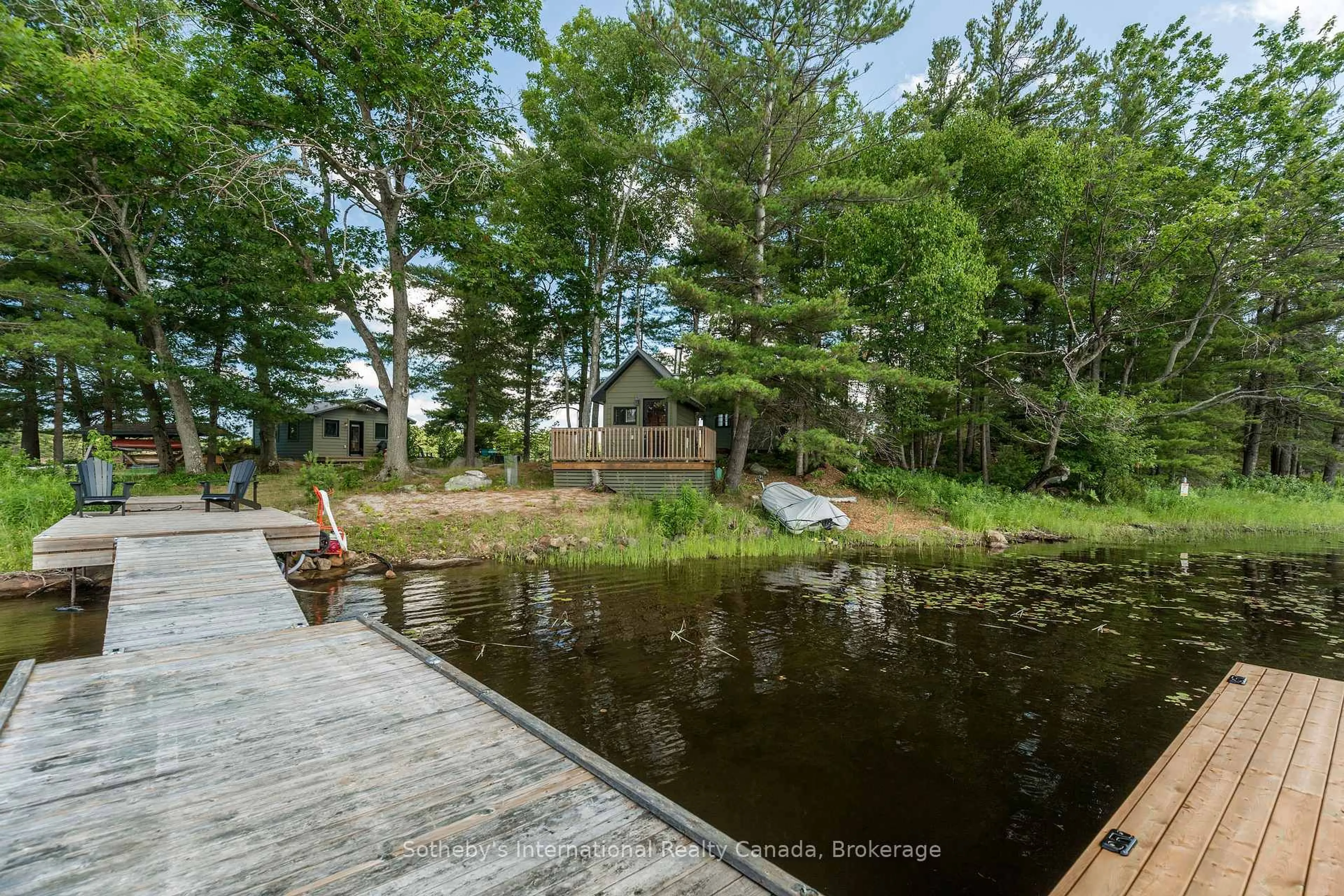 A pic from outside/outdoor area/front of a property/back of a property/a pic from drone, water/lake/river/ocean view for 1 B277 Island, The Archipelago Ontario P0C 1H0
