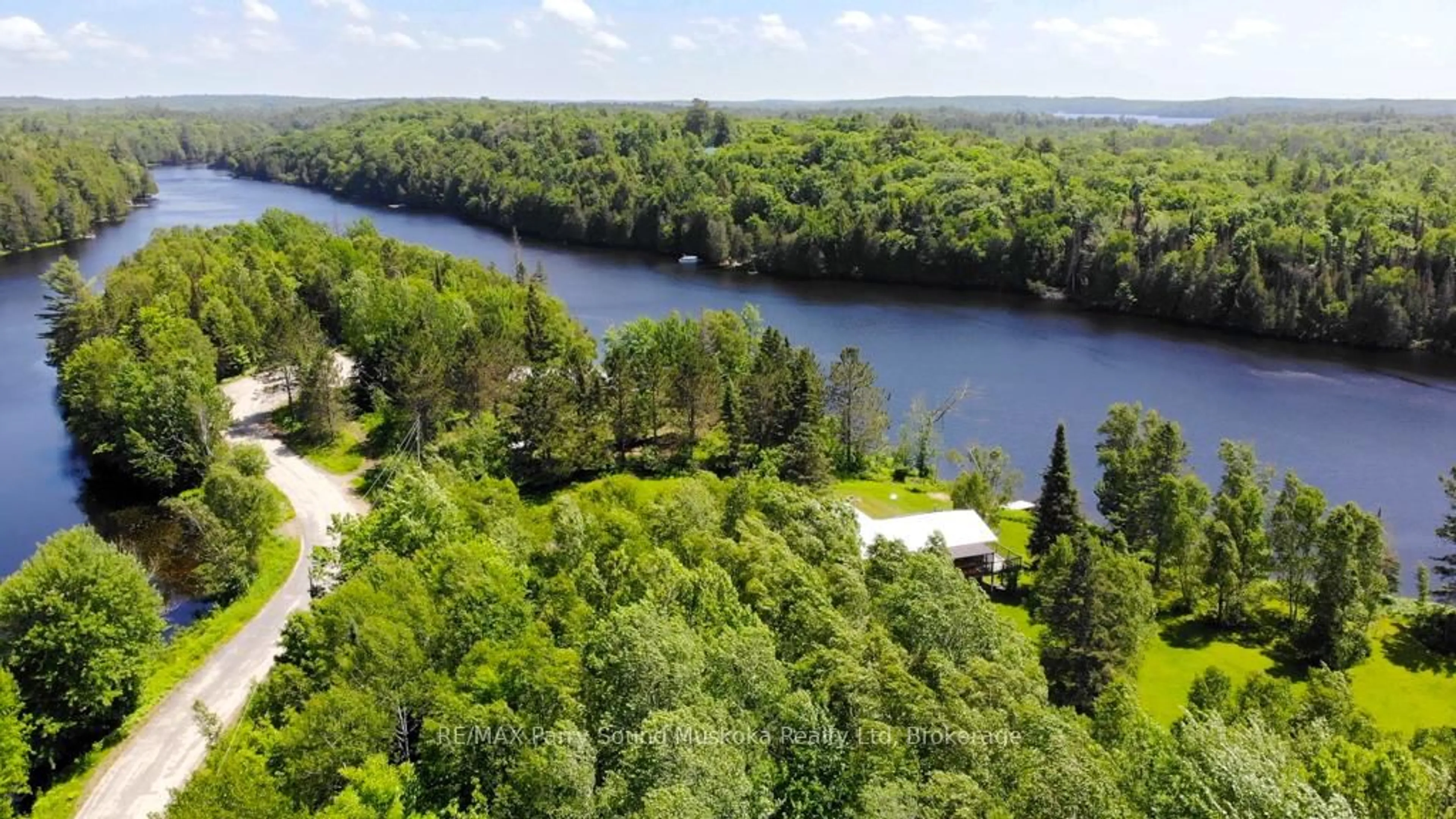 A pic from outside/outdoor area/front of a property/back of a property/a pic from drone, water/lake/river/ocean view for 3 Magnet Rd, Magnetawan Ontario P0A 1P0