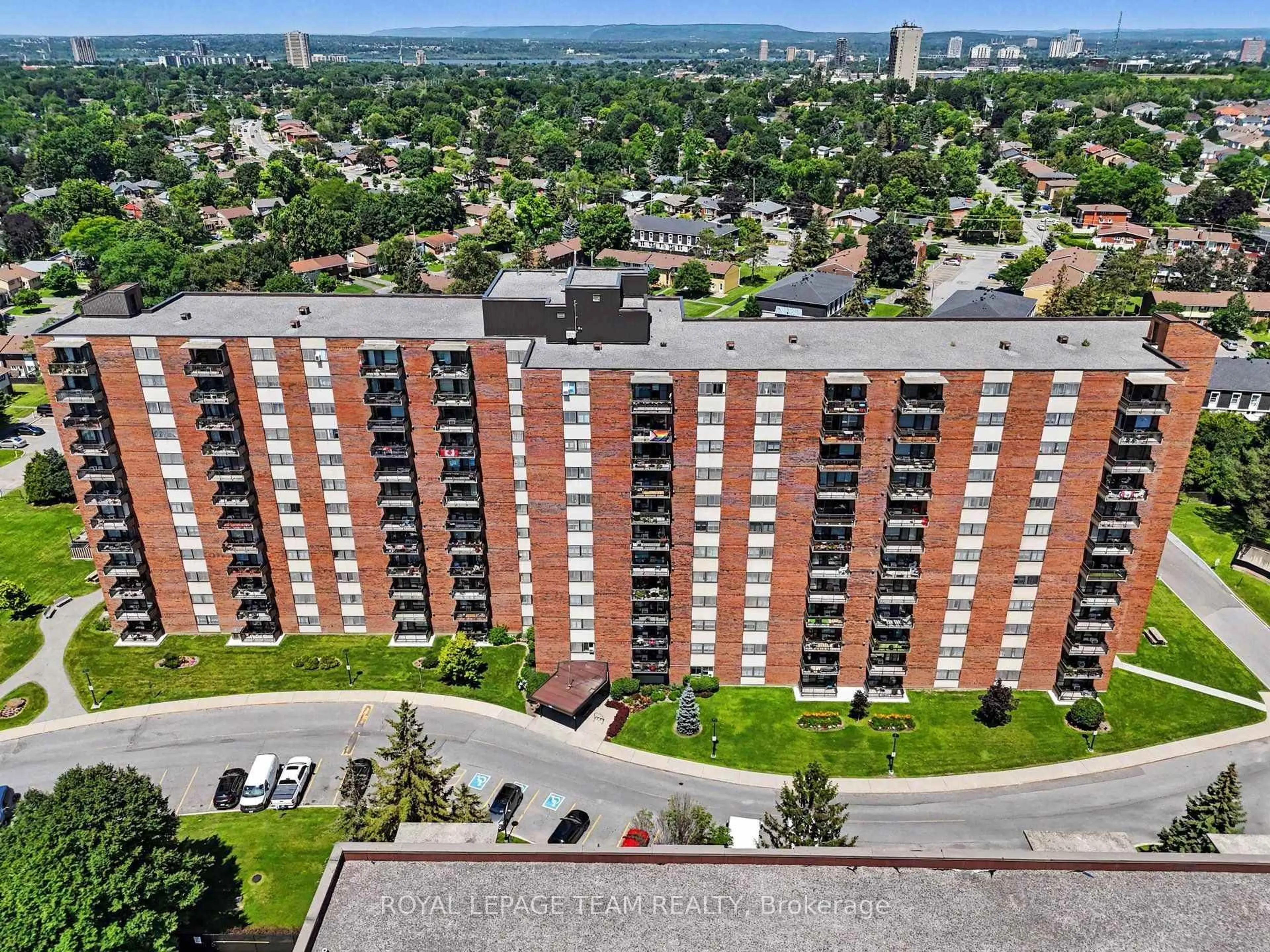 A pic from outside/outdoor area/front of a property/back of a property/a pic from drone, city buildings view from balcony for 1485 Baseline Rd #302, Ottawa Ontario K2C 3L8