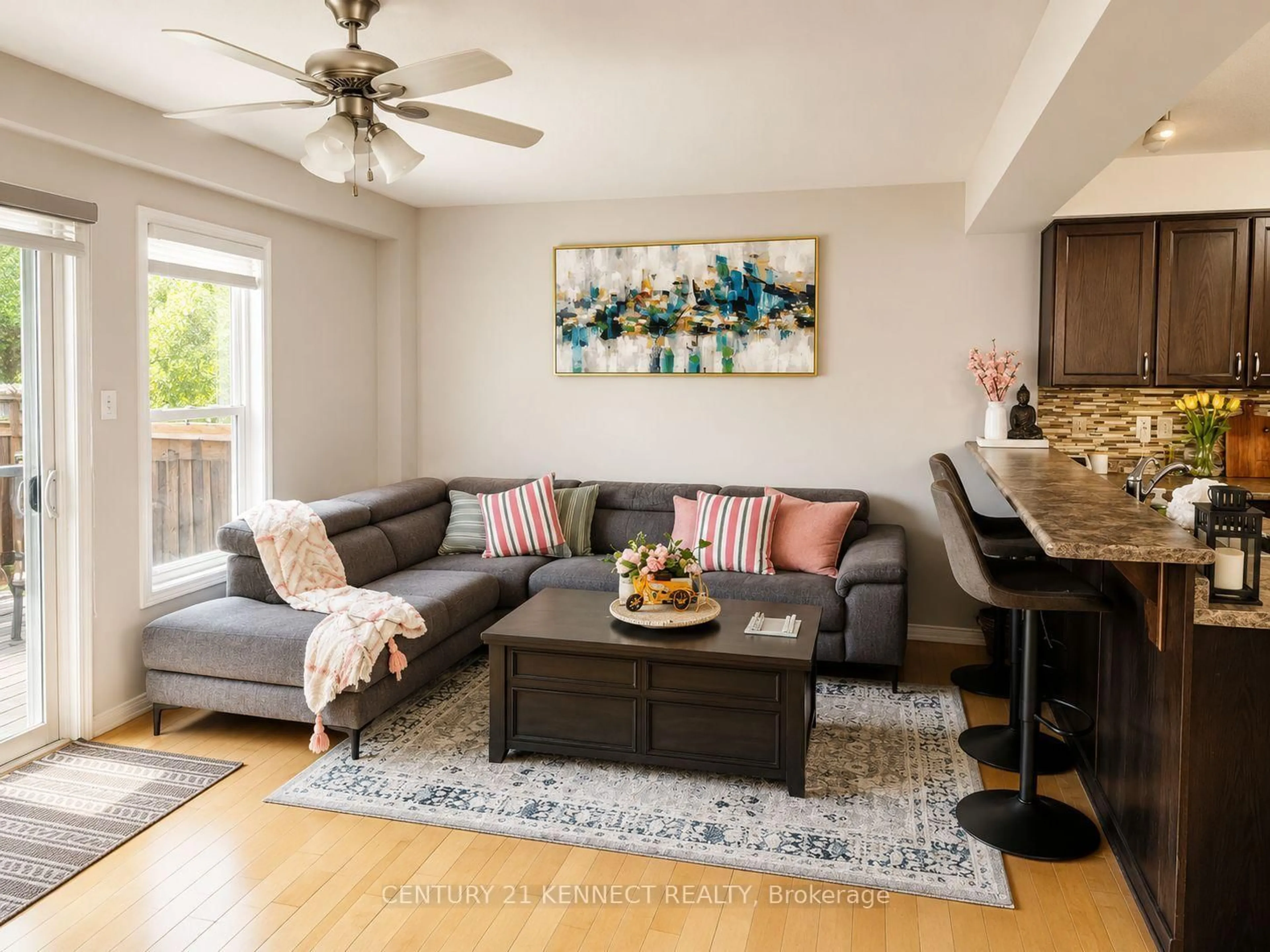 Living room with furniture, wood/laminate floor for 598A Goldthread St, Waterloo Ontario N2V 2X6