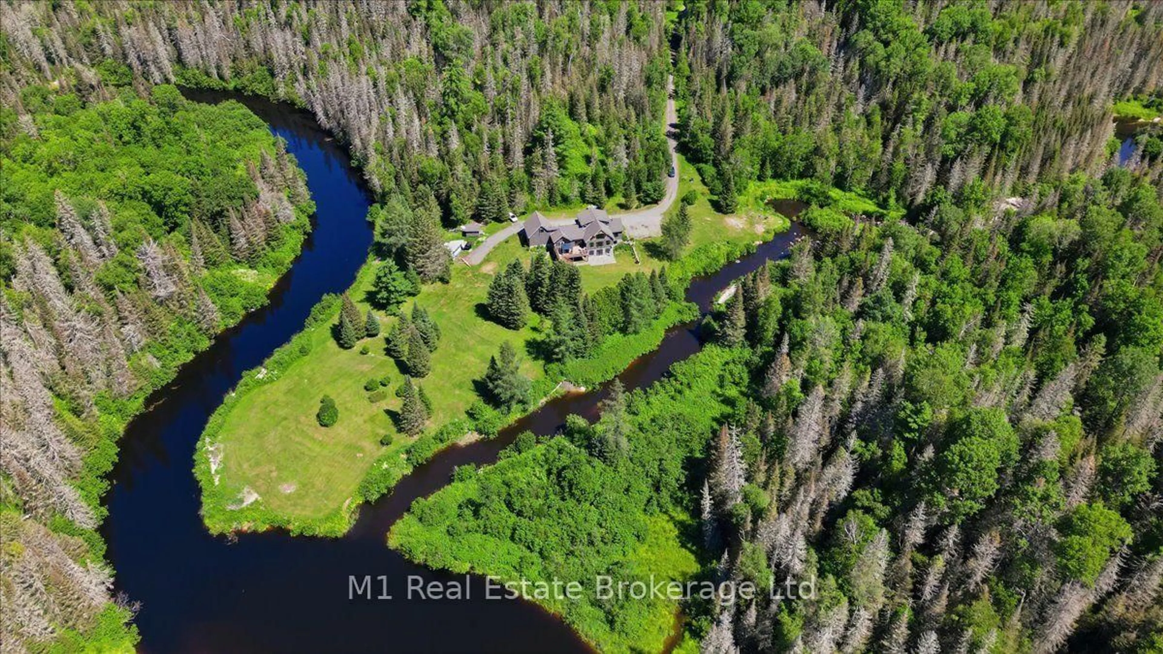 A pic from outside/outdoor area/front of a property/back of a property/a pic from drone, water/lake/river/ocean view for 76 Chalet Rd, Powassan Ontario P0H 2L0