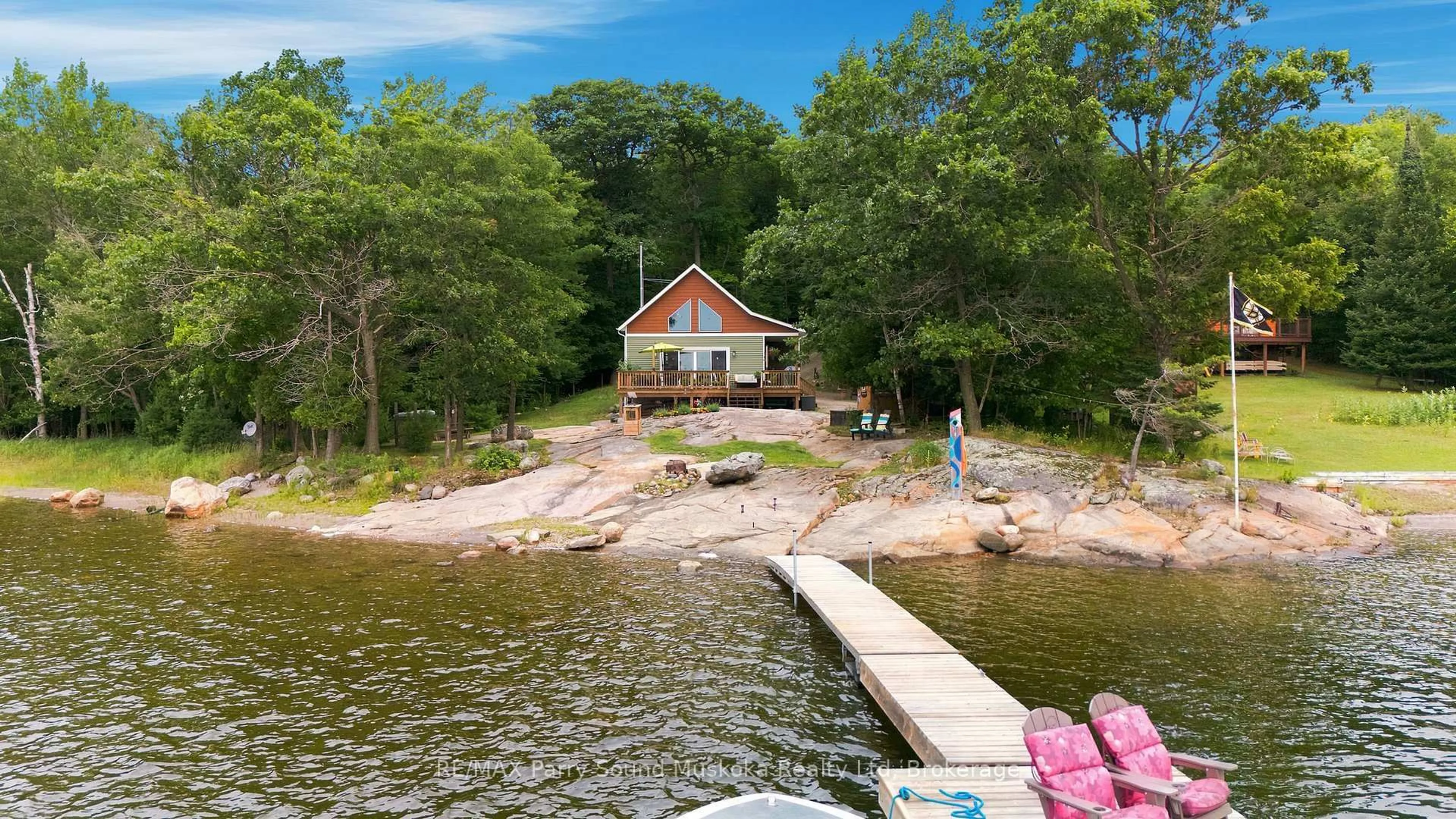 A pic from outside/outdoor area/front of a property/back of a property/a pic from drone, water/lake/river/ocean view for 37 Grace Lane, Carling Ontario P0G 1G0