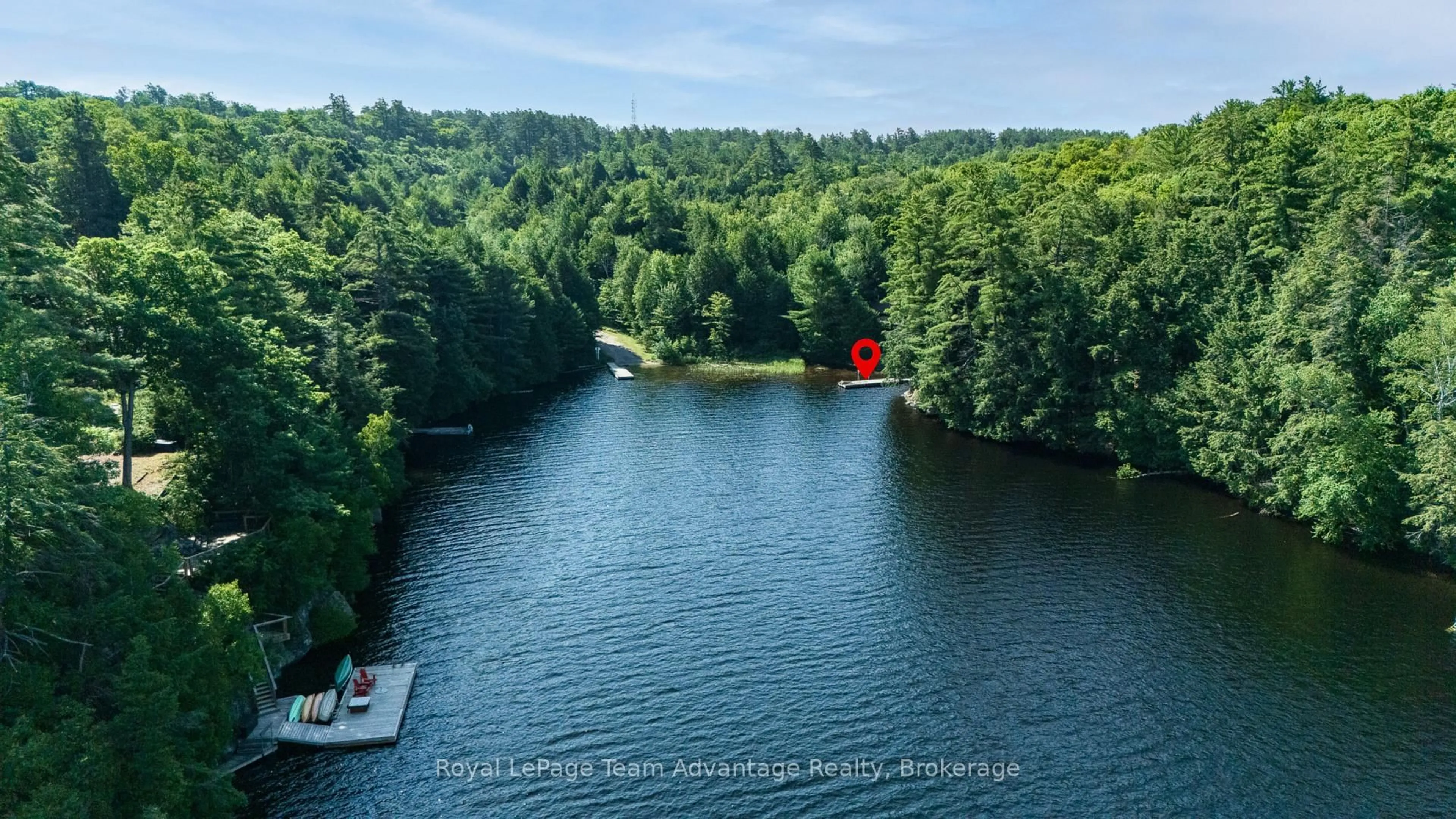 A pic from outside/outdoor area/front of a property/back of a property/a pic from drone, water/lake/river/ocean view for 30 Bartlett Dr, Seguin Ontario P2A 2W8