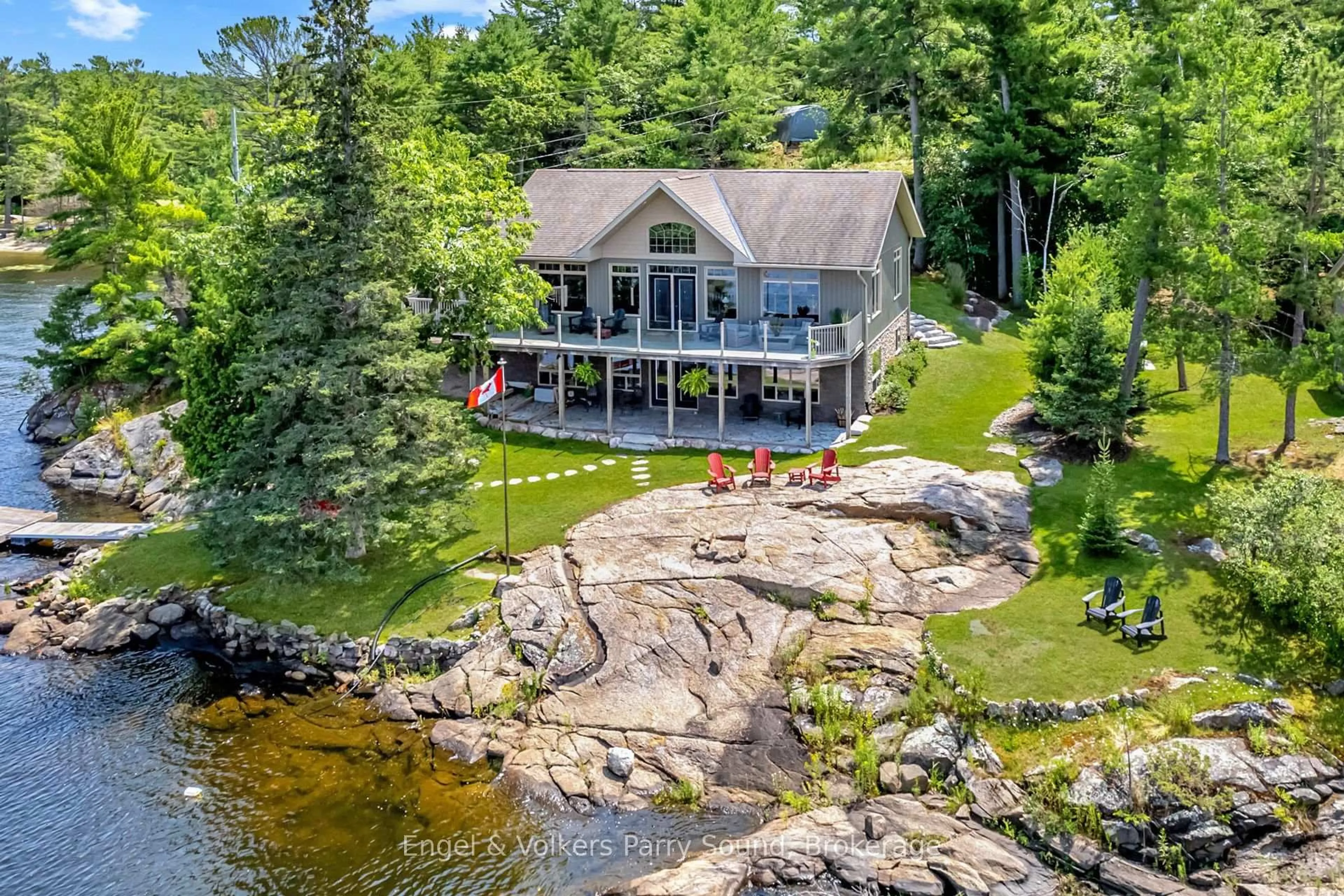 A pic from outside/outdoor area/front of a property/back of a property/a pic from drone, water/lake/river/ocean view for 247 South Shore Rd, The Archipelago Ontario P0G 1K0