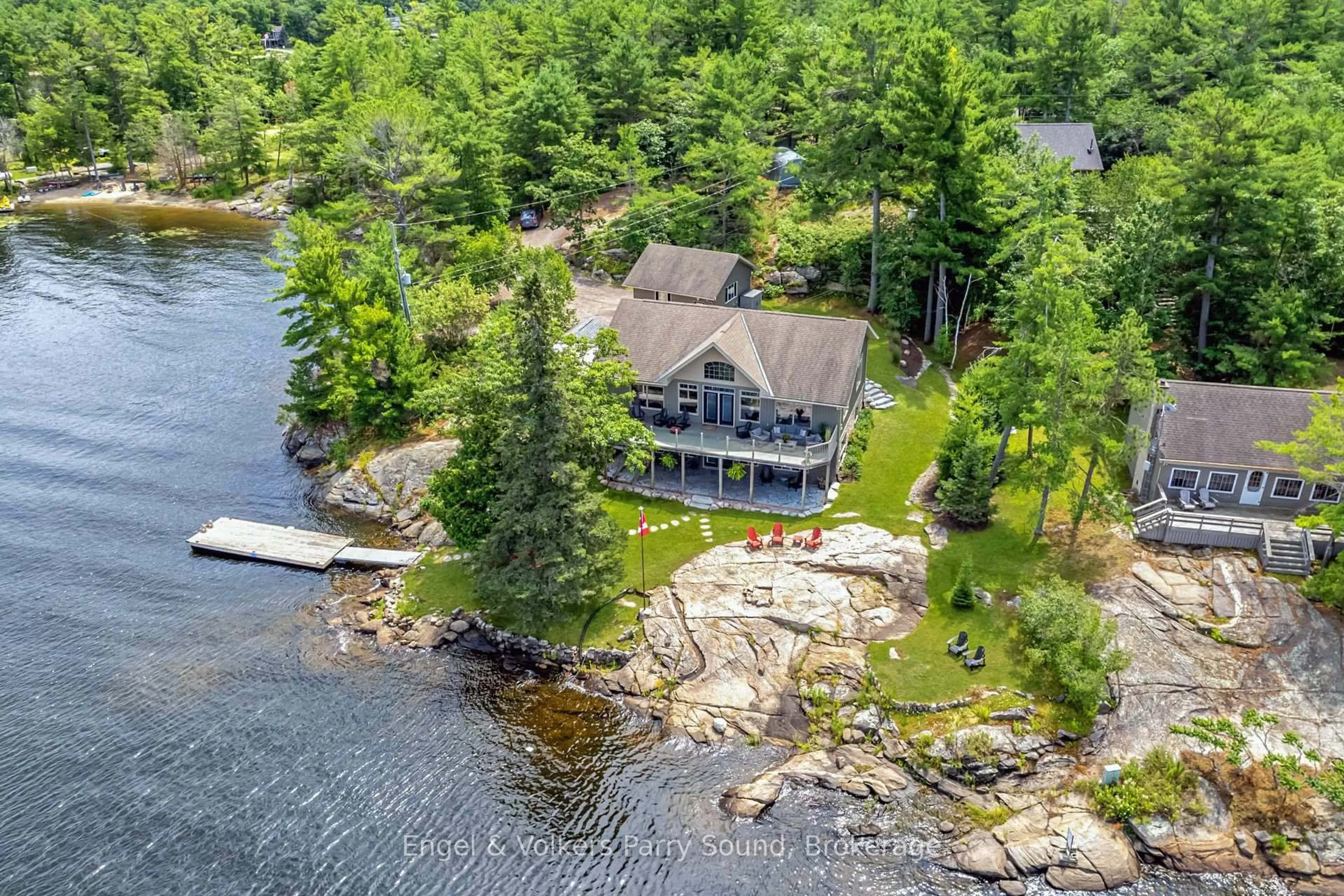 A pic from outside/outdoor area/front of a property/back of a property/a pic from drone, water/lake/river/ocean view for 247 South Shore Rd, The Archipelago Ontario P0G 1K0