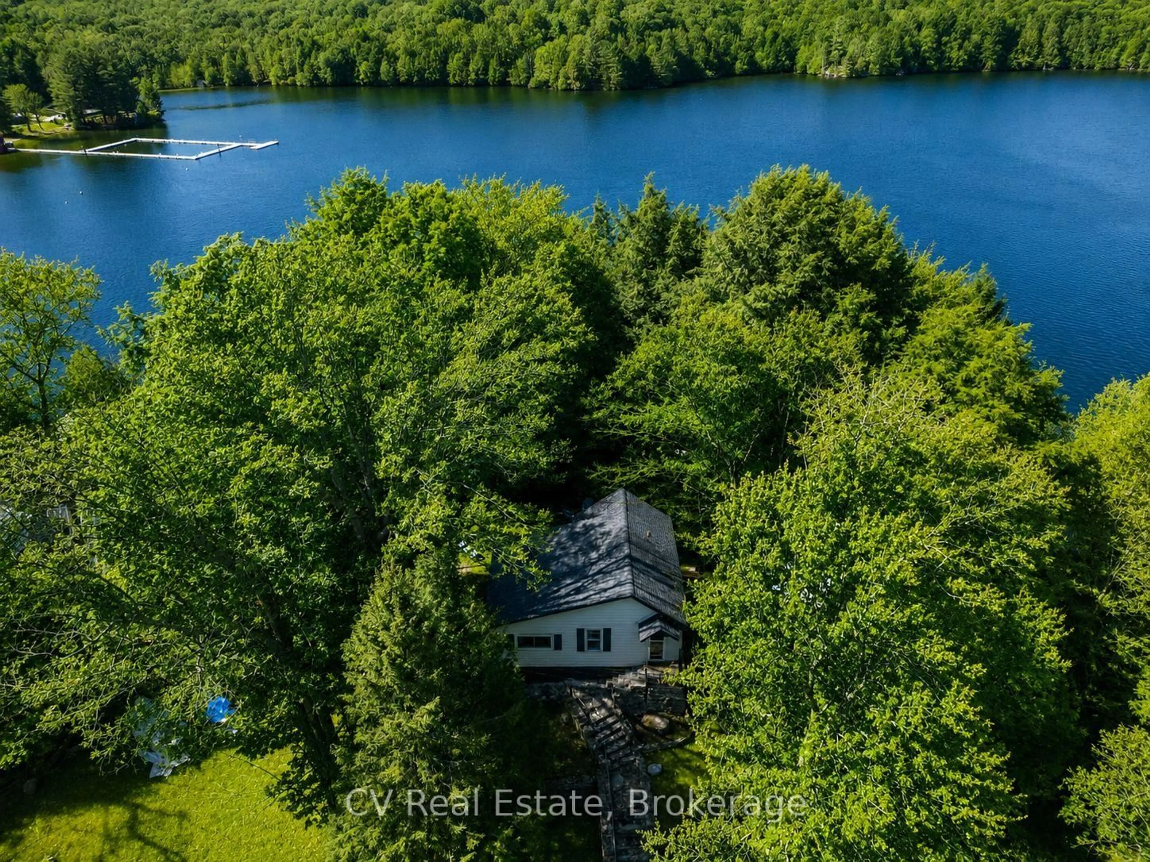 A pic from outside/outdoor area/front of a property/back of a property/a pic from drone, water/lake/river/ocean view for 1117 Bert Sims Rd #5, Muskoka Lakes Ontario P0B 1M0