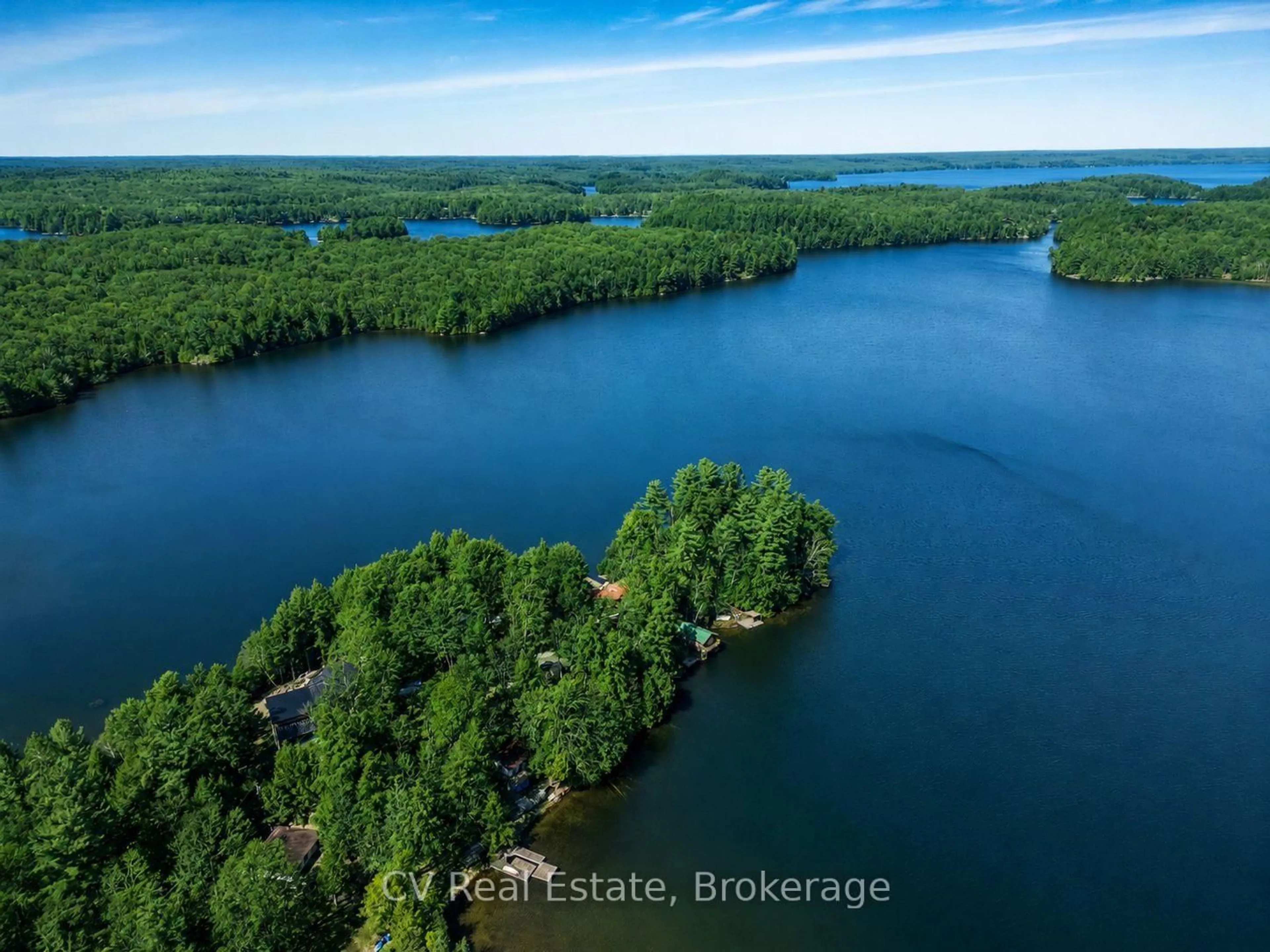 A pic from outside/outdoor area/front of a property/back of a property/a pic from drone, water/lake/river/ocean view for 1117 Bert Sims Rd #5, Muskoka Lakes Ontario P0B 1M0
