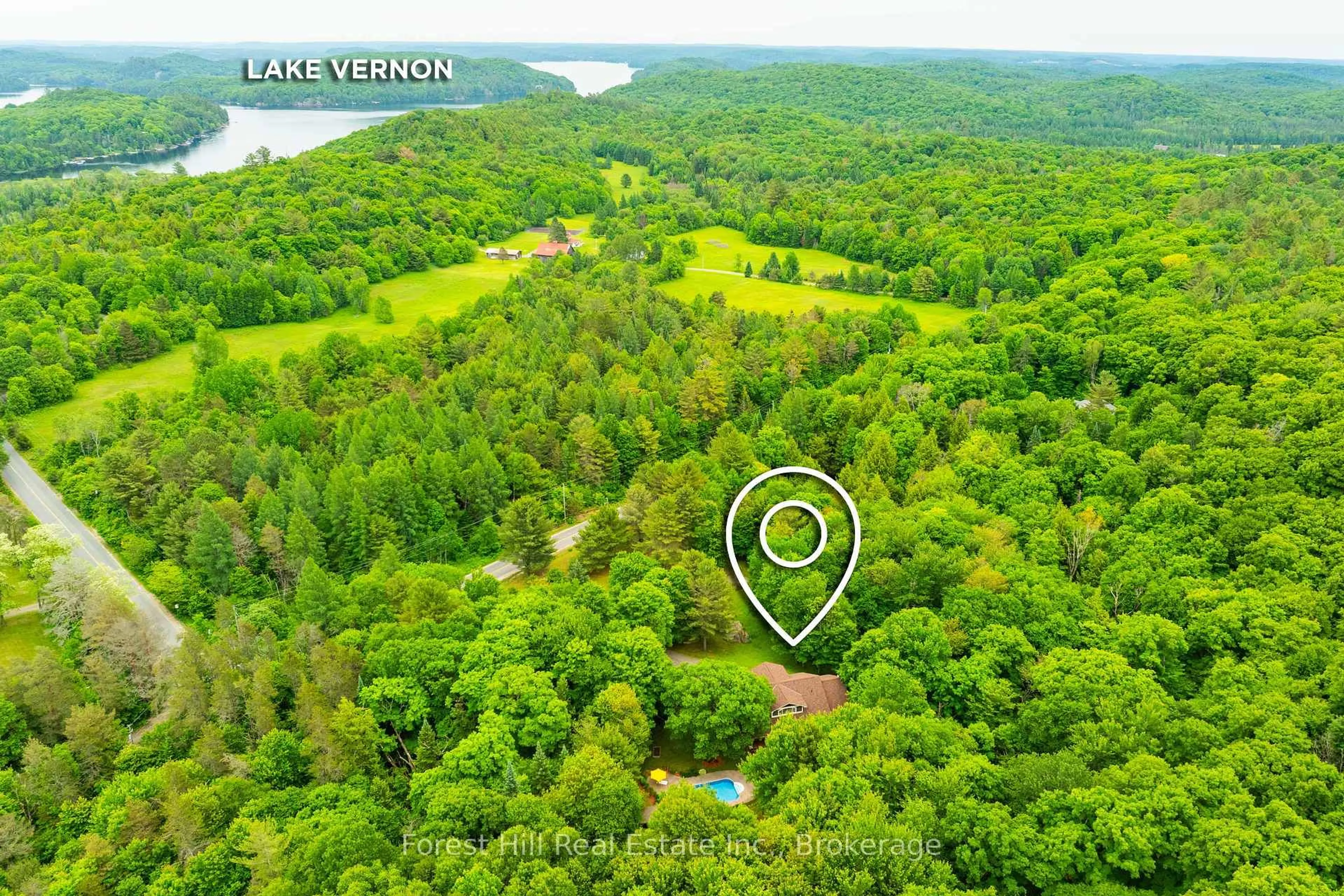 A pic from outside/outdoor area/front of a property/back of a property/a pic from drone, water/lake/river/ocean view for 1474 Etwell Rd, Huntsville Ontario P1H 2J2