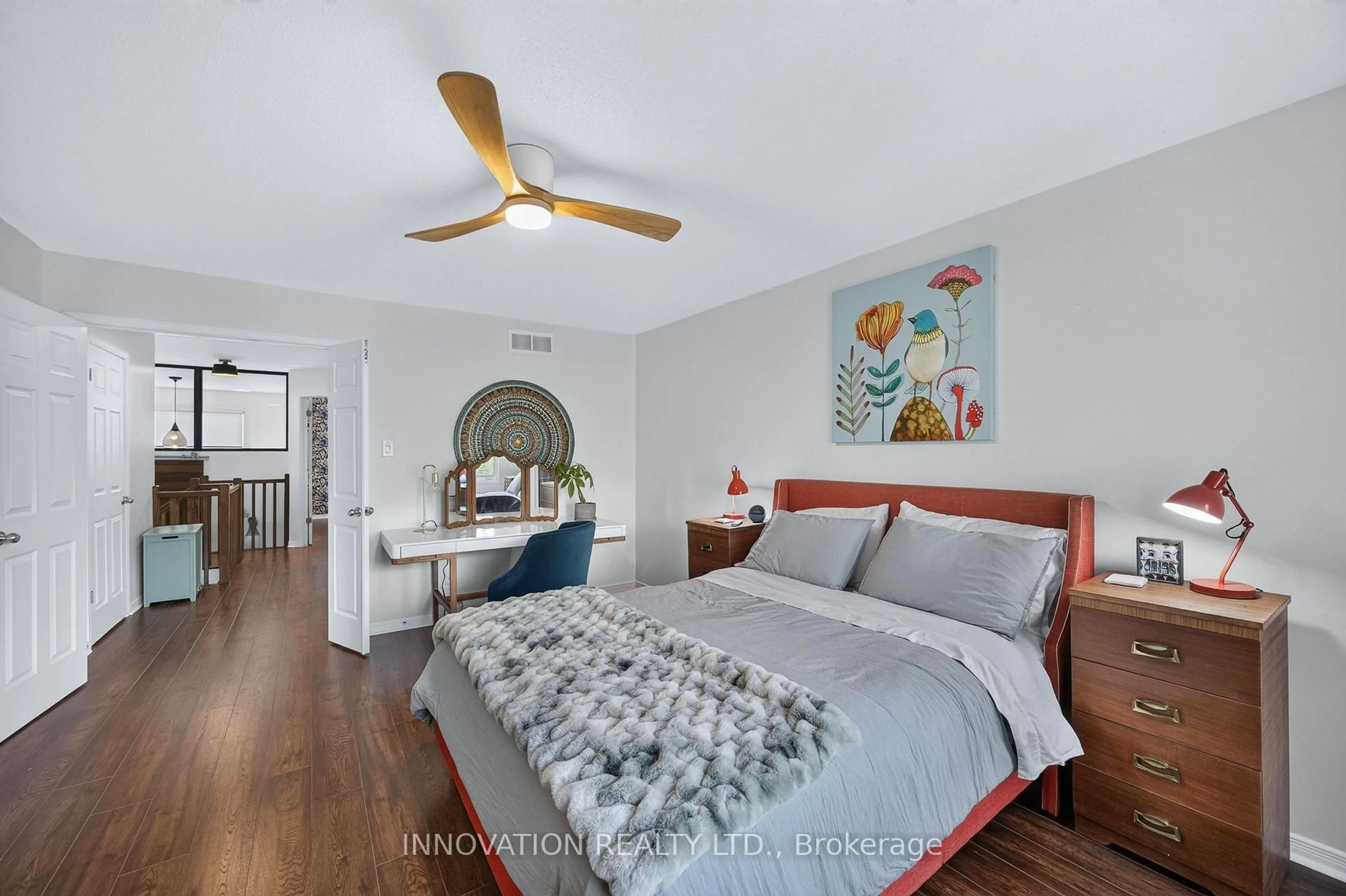 Bedroom with bed, wood/laminate floor for 176 Parkrose Private, Ottawa Ontario K4A 0N8