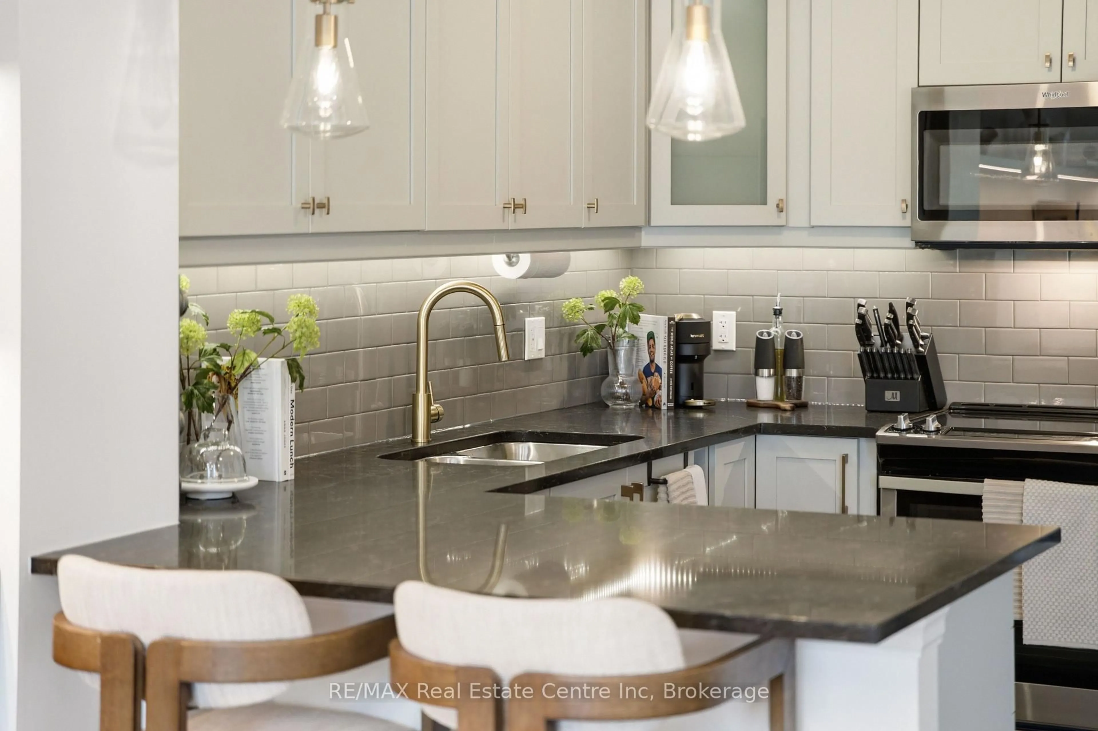 Contemporary kitchen, ceramic/tile floor for 19 STUMPF St #310, Centre Wellington Ontario N0B 1S0