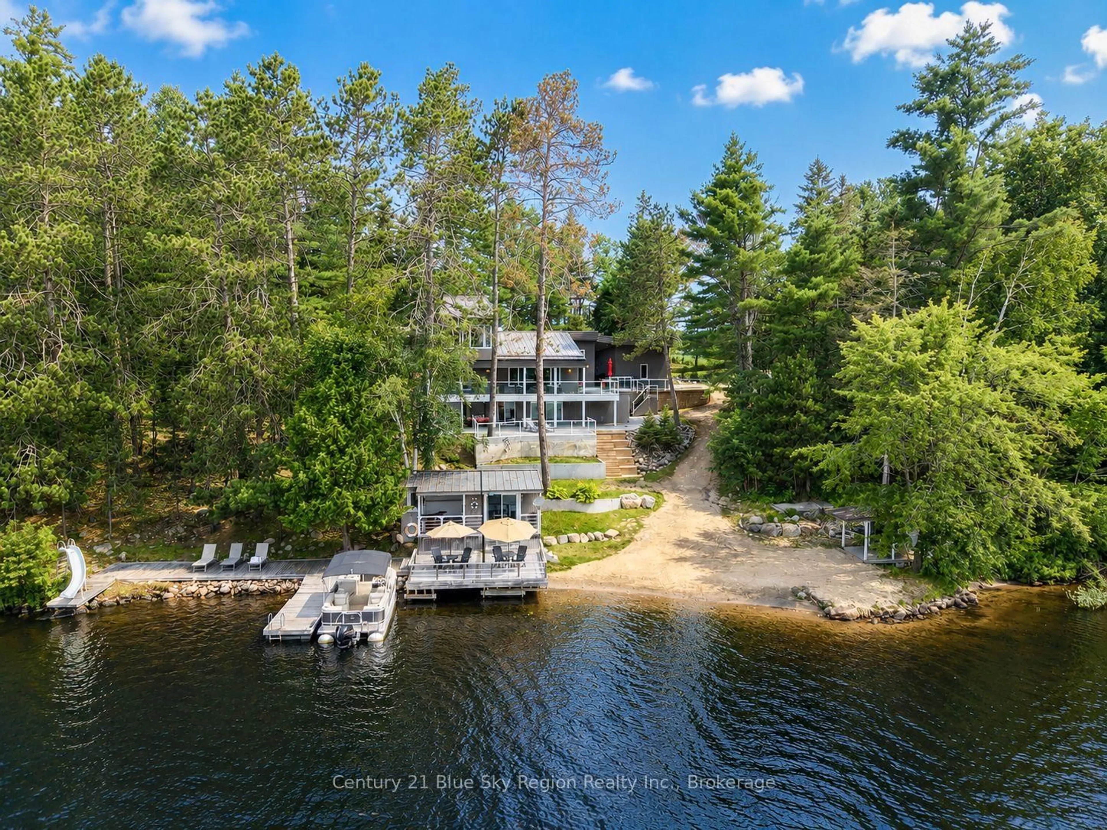 A pic from outside/outdoor area/front of a property/back of a property/a pic from drone, water/lake/river/ocean view for 286 Shields Point, Bonfield Ontario P0H 2E0