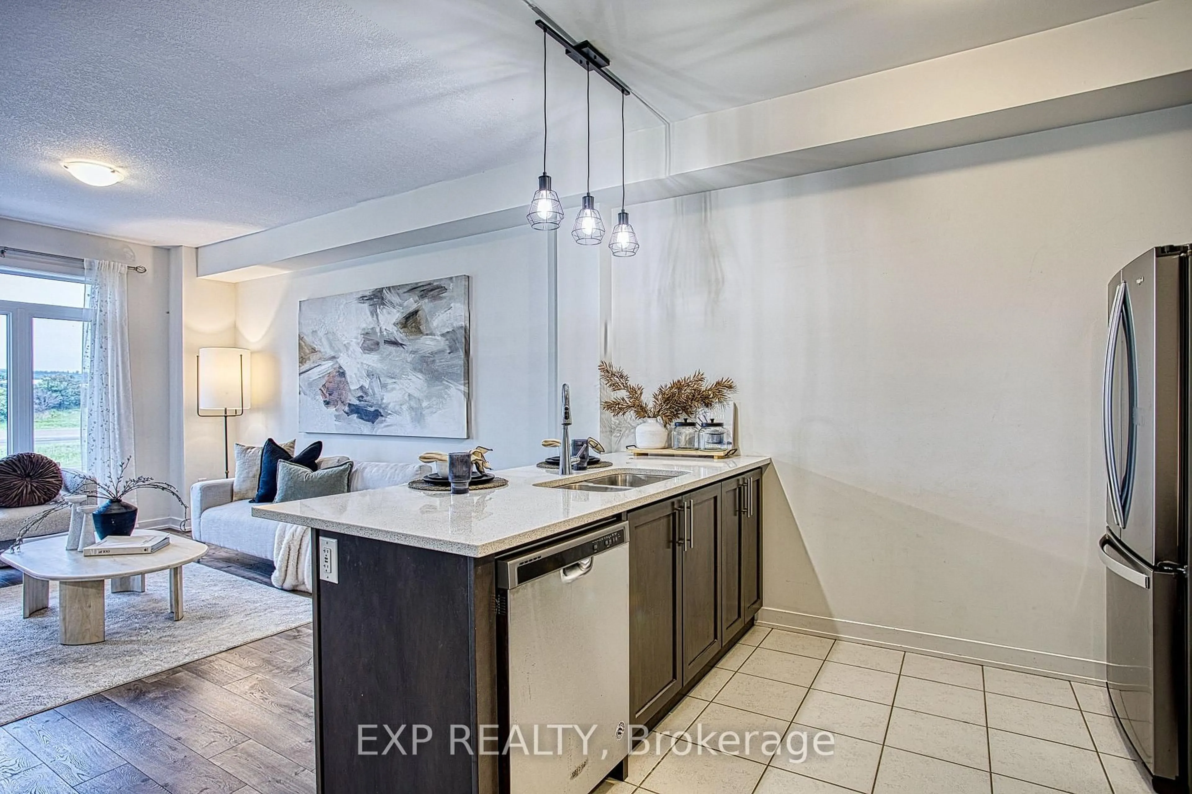 Open concept kitchen, ceramic/tile floor for 590 North Service Rd #50, Hamilton Ontario L8E 0K5