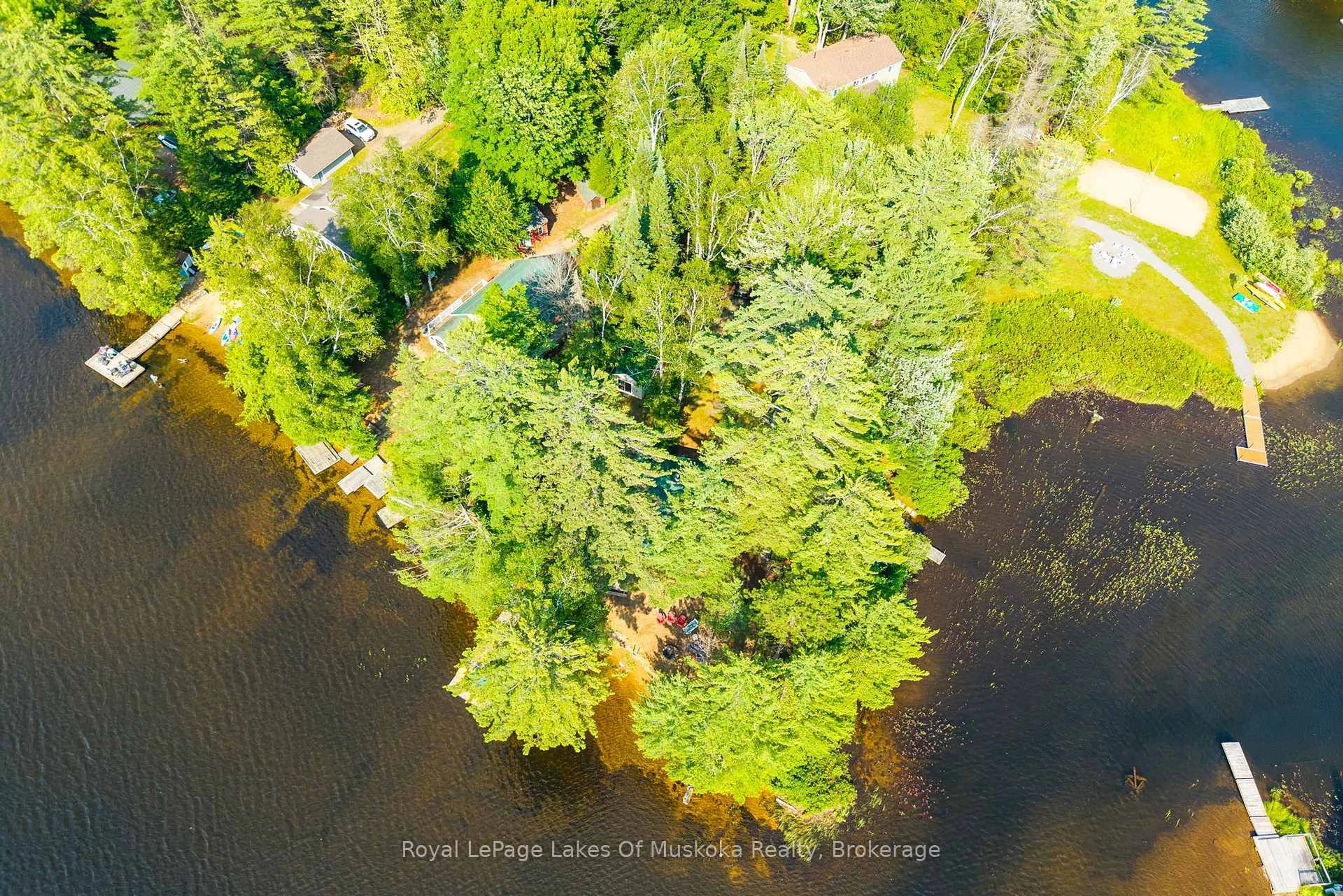 A pic from outside/outdoor area/front of a property/back of a property/a pic from drone, water/lake/river/ocean view for 1015 Goodlife Lane, Algonquin Highlands Ontario P0A 1E0