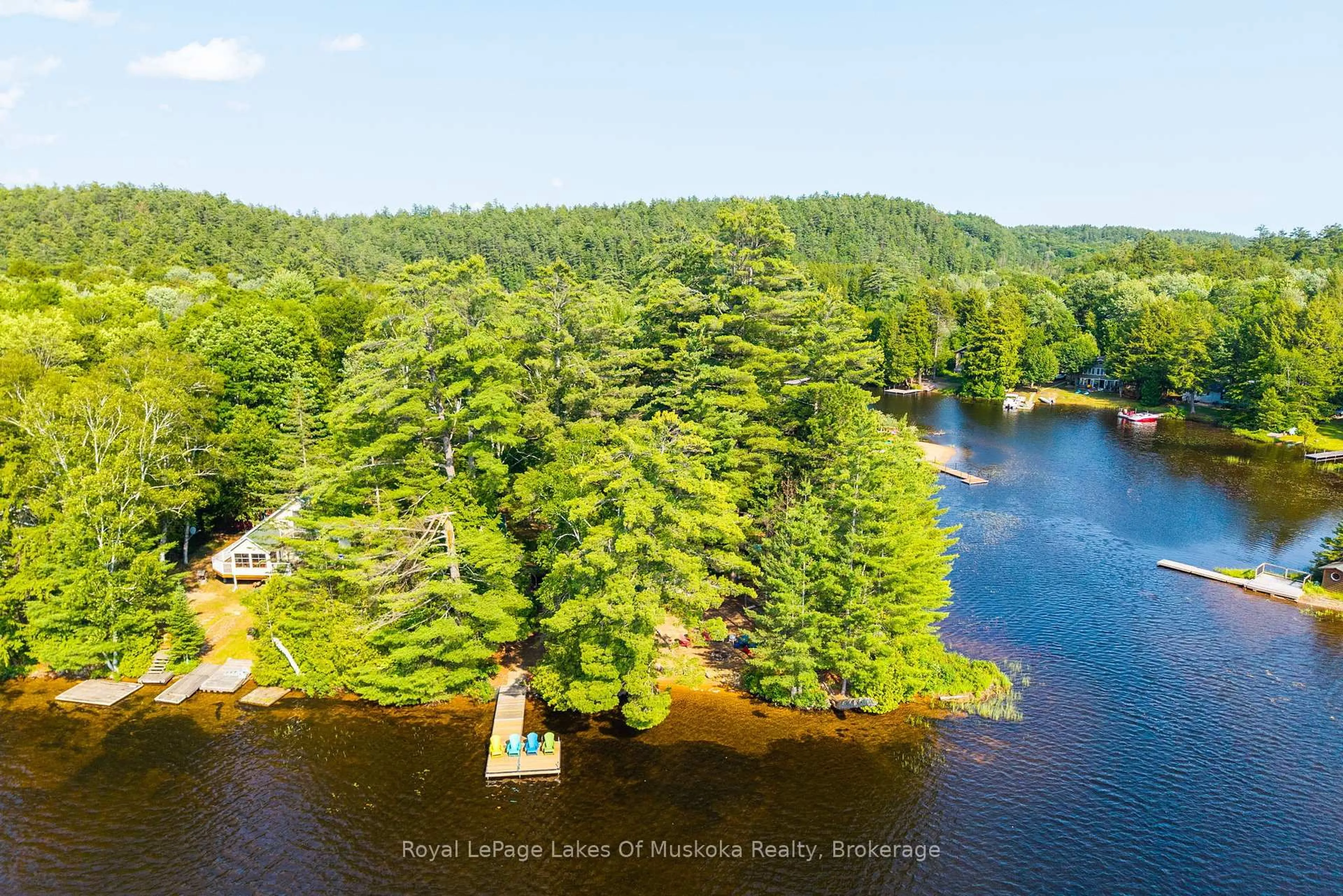 A pic from outside/outdoor area/front of a property/back of a property/a pic from drone, water/lake/river/ocean view for 1015 Goodlife Lane, Algonquin Highlands Ontario P0A 1E0