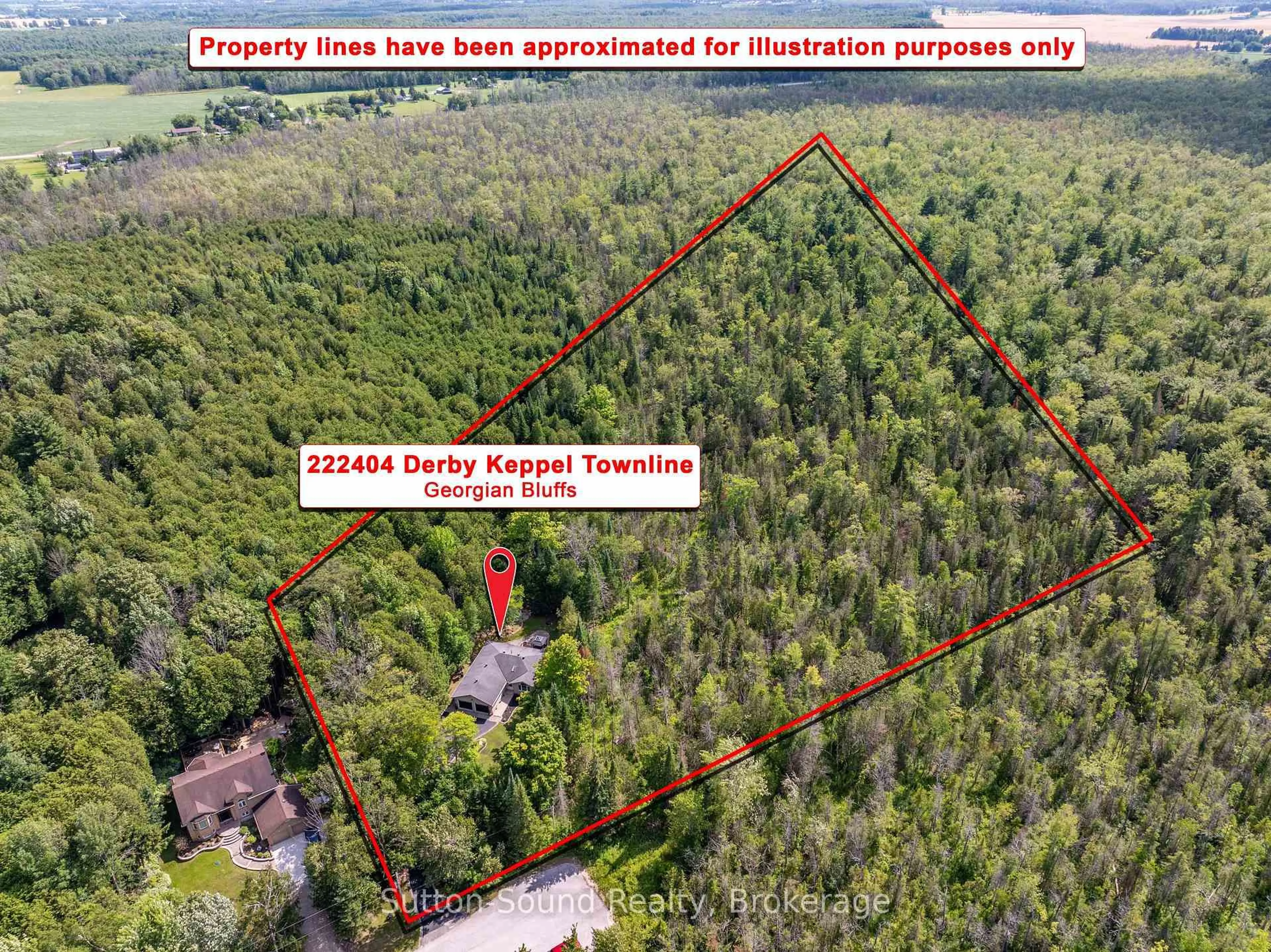 A pic from outside/outdoor area/front of a property/back of a property/a pic from drone, forest/trees view for 222404 Derby-Keppel Townline, Georgian Bluffs Ontario N4K 5N7