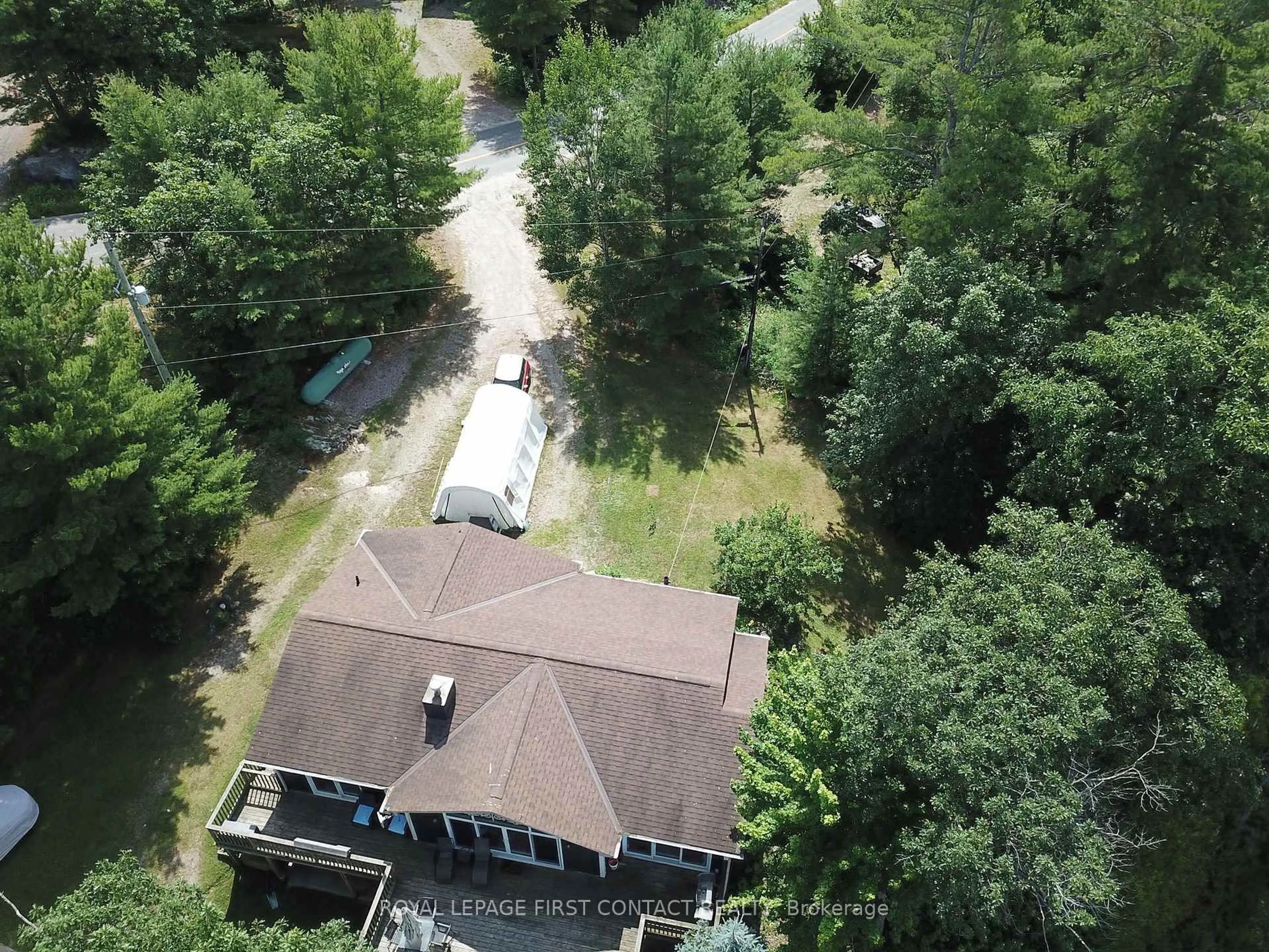 A pic from outside/outdoor area/front of a property/back of a property/a pic from drone, forest/trees view for 190 South Shore Rd, The Archipelago Ontario P0G 1K0