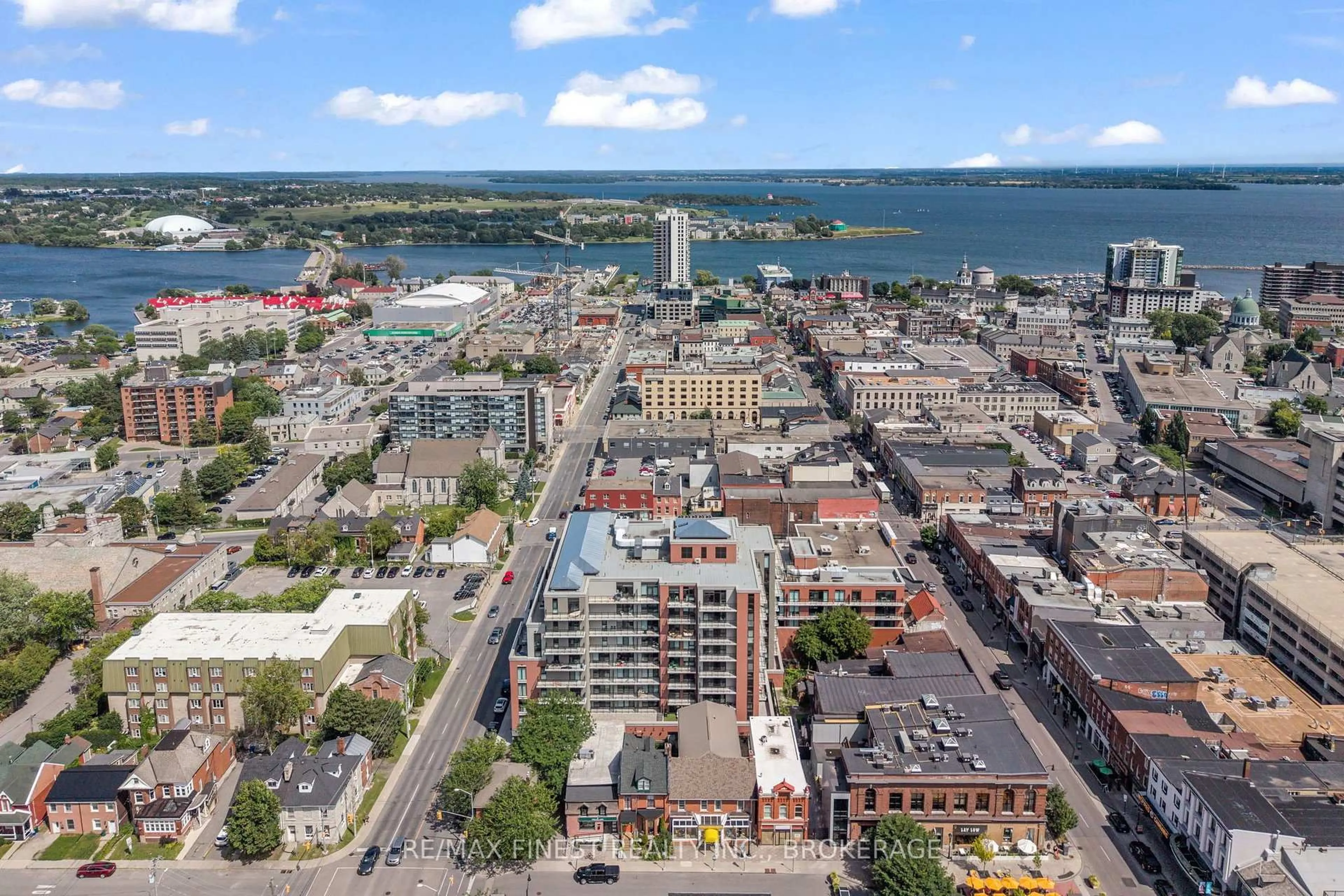 A pic from outside/outdoor area/front of a property/back of a property/a pic from drone, city buildings view from balcony for 223 PRINCESS St #801, Kingston Ontario K7L 0G8