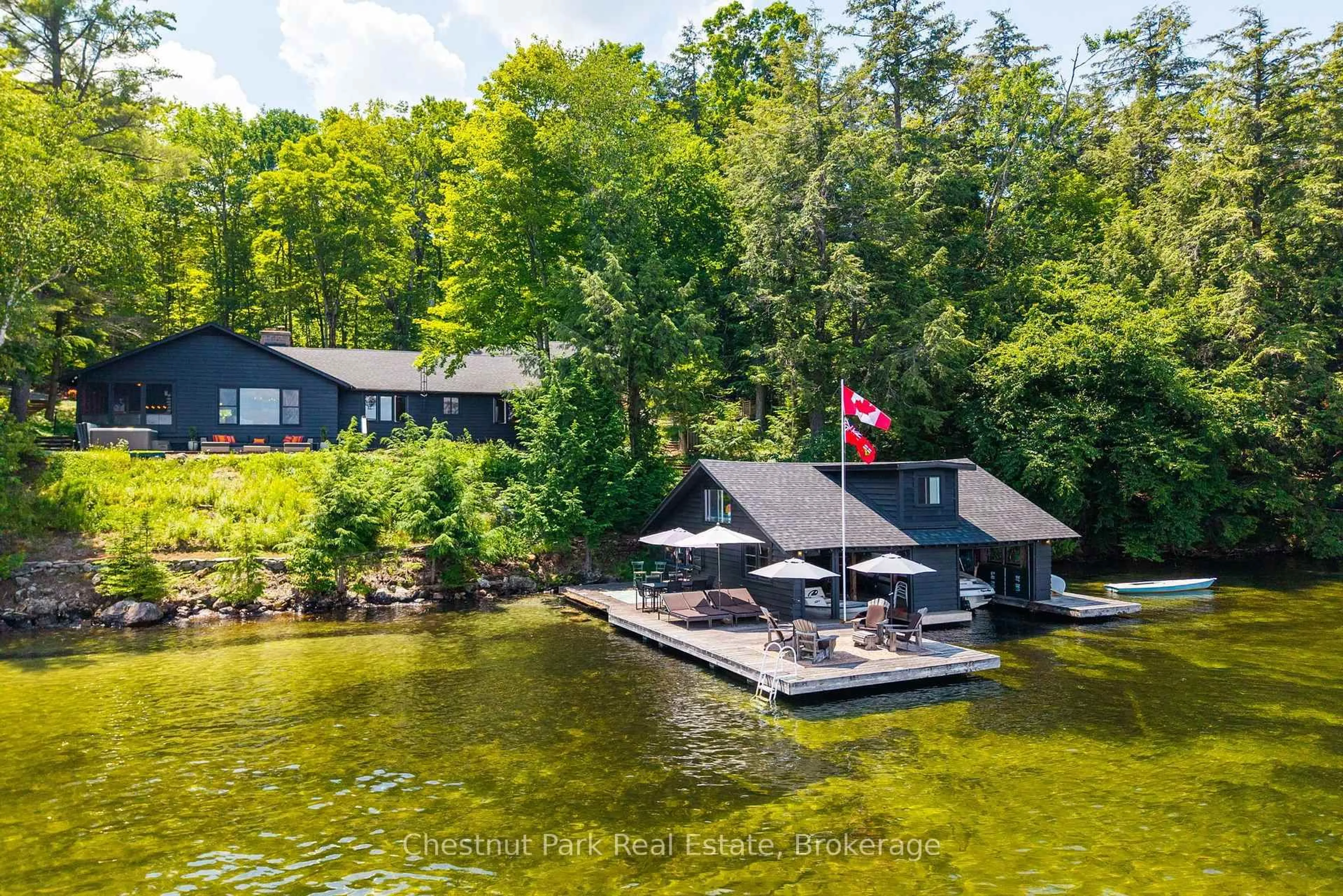 A pic from outside/outdoor area/front of a property/back of a property/a pic from drone, water/lake/river/ocean view for 4916 Muskoka Rd 169 Rd #7, Muskoka Lakes Ontario P0C 1H0