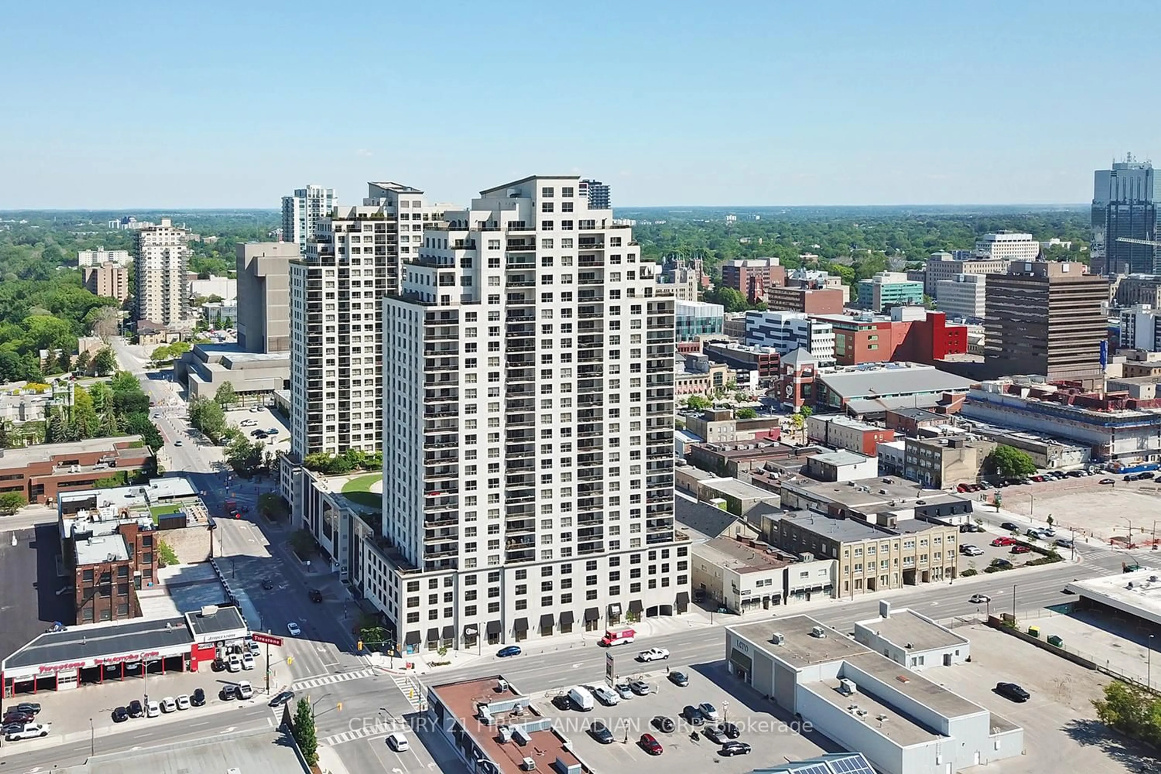 A pic from outside/outdoor area/front of a property/back of a property/a pic from drone, city buildings view from balcony for 330 Ridout St #2108, London East Ontario N6A 0A7