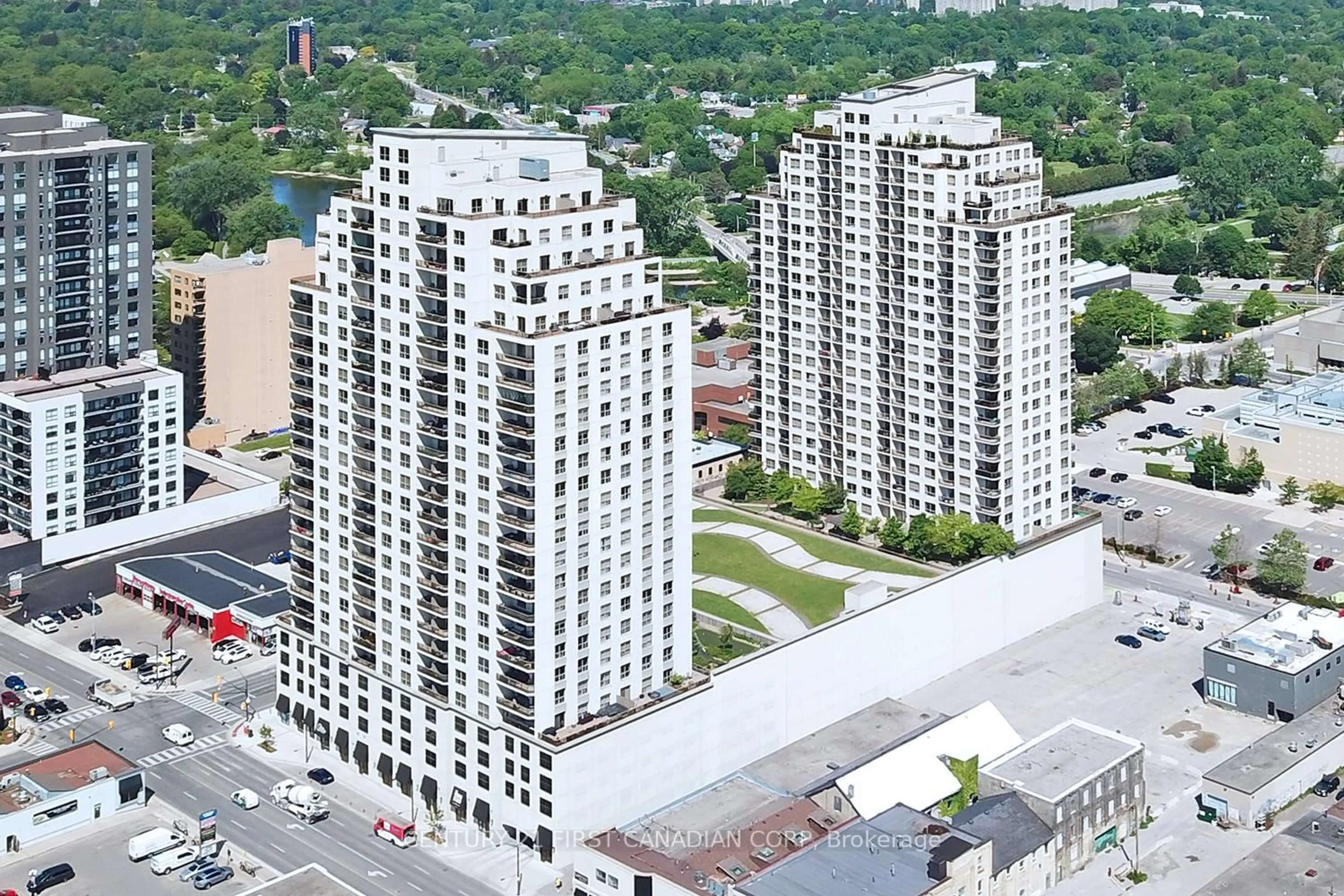 A pic from outside/outdoor area/front of a property/back of a property/a pic from drone, city buildings view from balcony for 330 Ridout St #2108, London East Ontario N6A 0A7