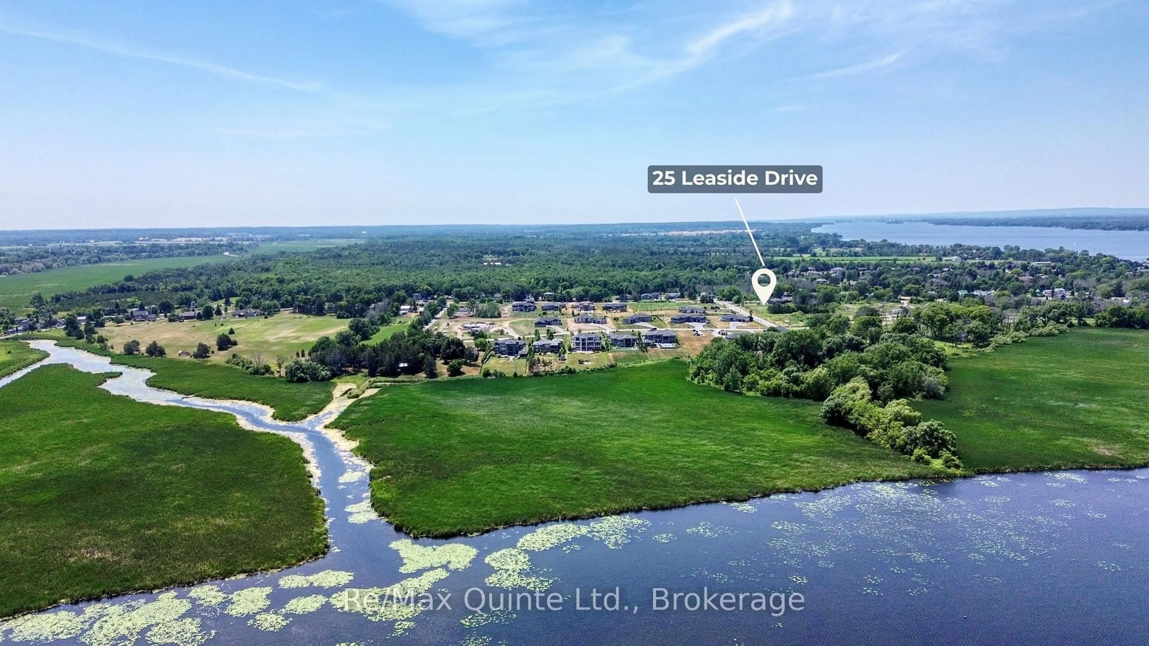 A pic from outside/outdoor area/front of a property/back of a property/a pic from drone, water/lake/river/ocean view for 25 Leaside Dr, Prince Edward County Ontario K8N 4Z7