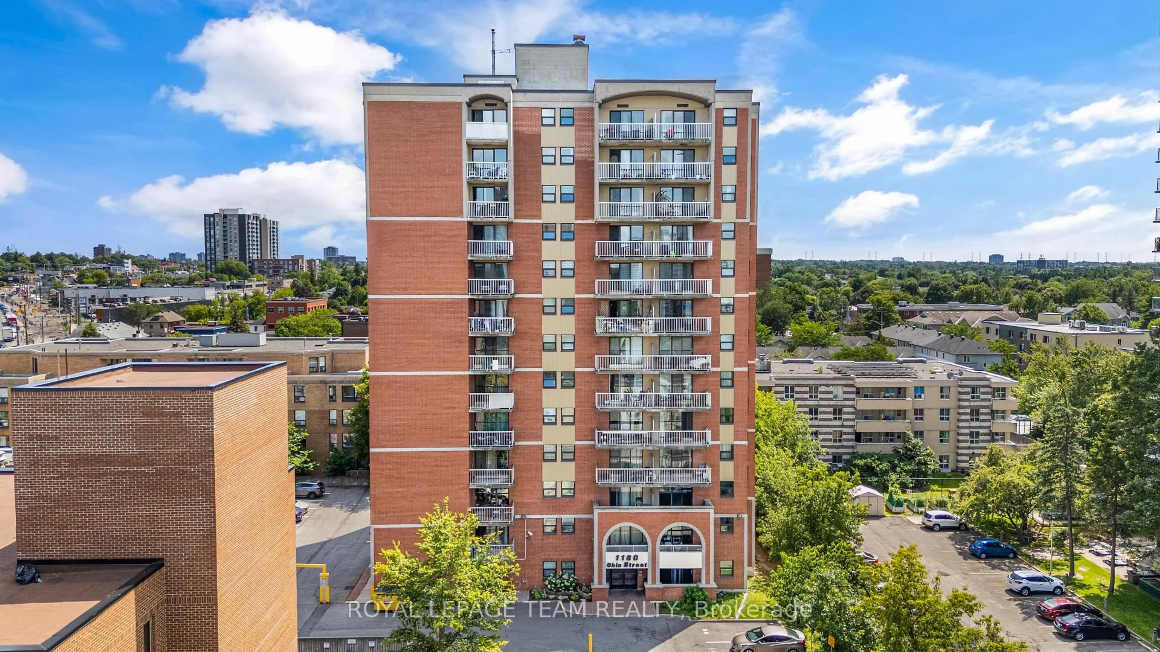 A pic from outside/outdoor area/front of a property/back of a property/a pic from drone, city buildings view from balcony for 1180 OHIO St #301, Ottawa Ontario K1H 8N5