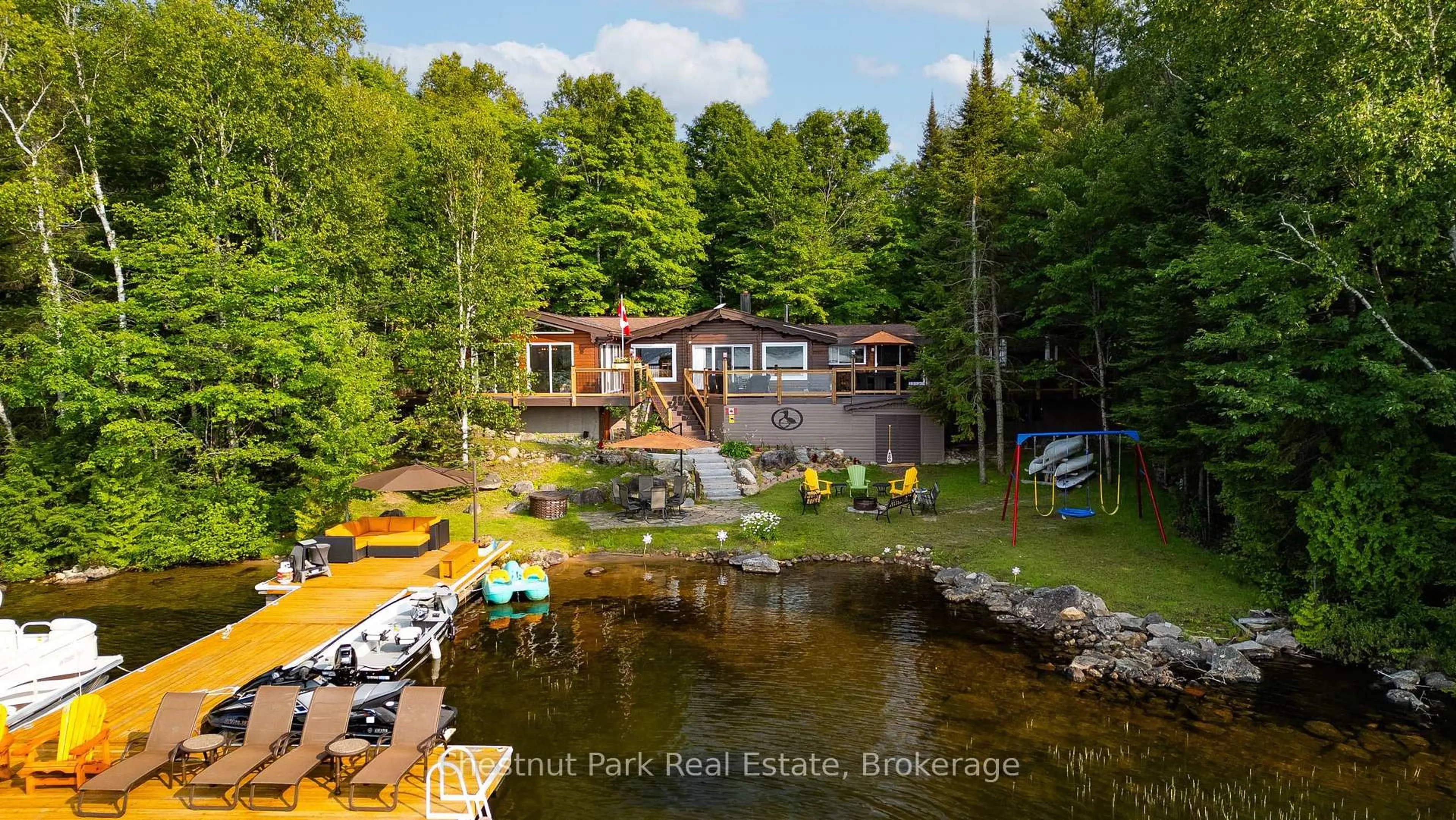 A pic from outside/outdoor area/front of a property/back of a property/a pic from drone, water/lake/river/ocean view for 57 Lake Haven Dr, Kearney Ontario P0A 1M0
